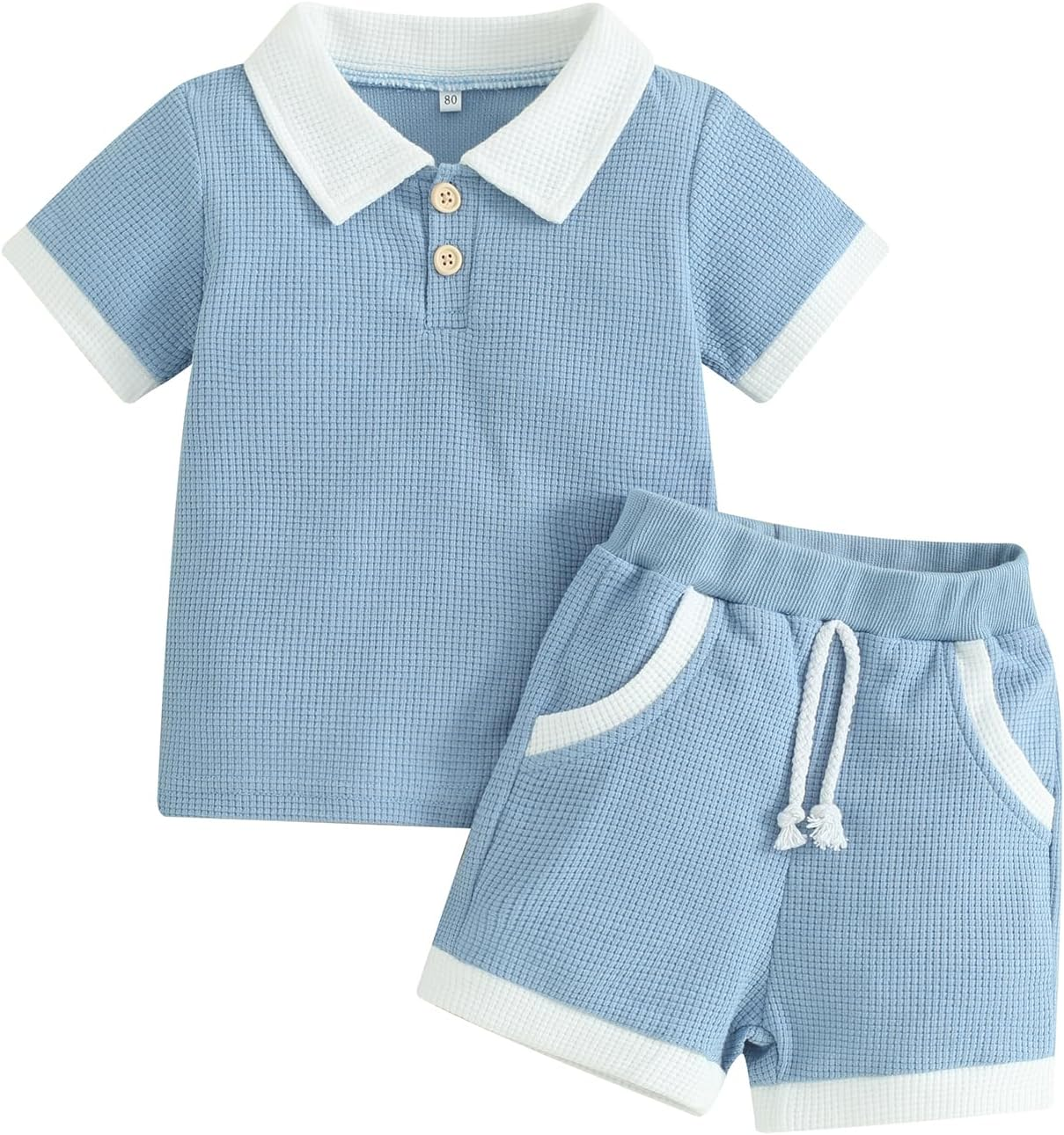 Kuriozud Newborn Baby Boy Summer Clothes Button Short Sleeve Romper Bodysuit Shorts Set Infant Soft Waffle Outfit