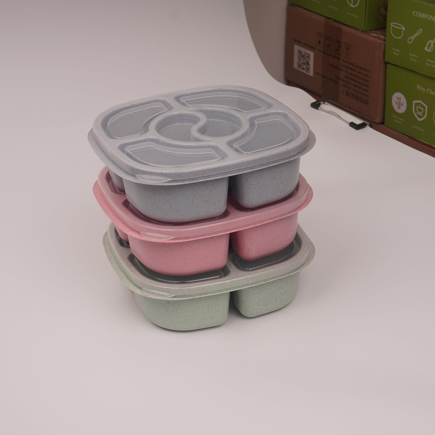 4 Pack Bento Lunch Box, 4 Compartment Meal Prep Containers, Lunch Box for Kids, Durable BPA Free Plastic Reusable Food Storage Containers - Stackable, Suitable for Schools, Companies,Work and Travel image number 2