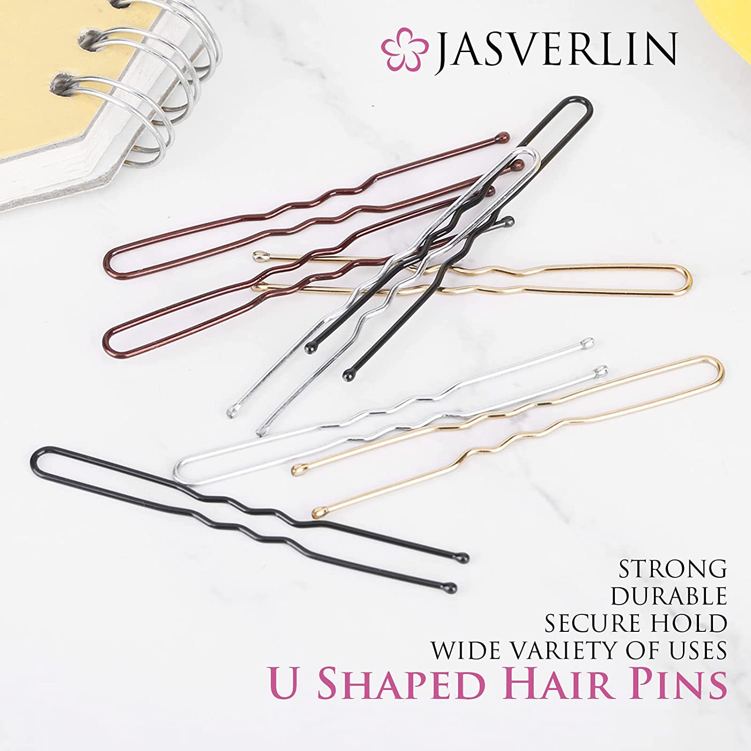 JASVERLIN U Shaped Hair Bobby Pins Blonde for Buns Maker Hairpins Updos Long Large Curly Waved Hairstyling Clips for Women Girls Ballet Wedding 2.4Inch 100Pcs