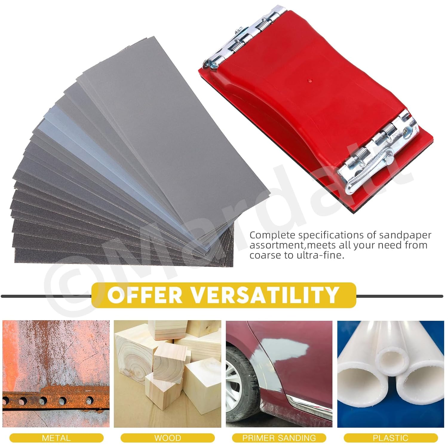 Mardatt 45Pcs Sandpaper, Sanding Block Sander & Paint Brush Set, 120 to 3000 Grit Assorted Wet & Dry Sandpaper, Hand Sander and Wall Paint Brushes, 9X3.6 Inch Sanding Sheets for Automotive Sanding image number 4
