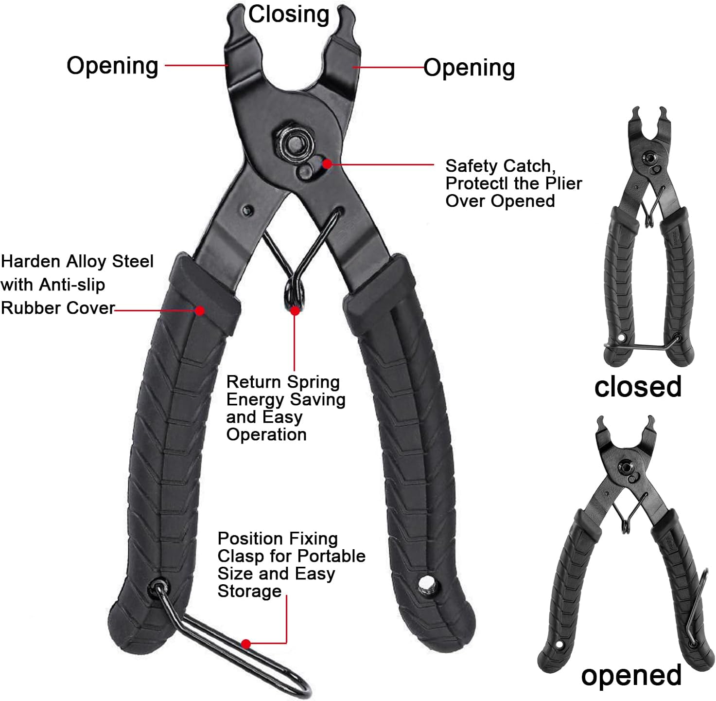 Bicycle Chain Repair Tool Kit 12 Piece,16 in 1 Multitool Hex Key Wrench,Tube Patch Kit,Cycling Master Link Pliers Remover,Chain Splitter,Chain Wear Indicator Checker,For Road Bikes (Black) image number 5