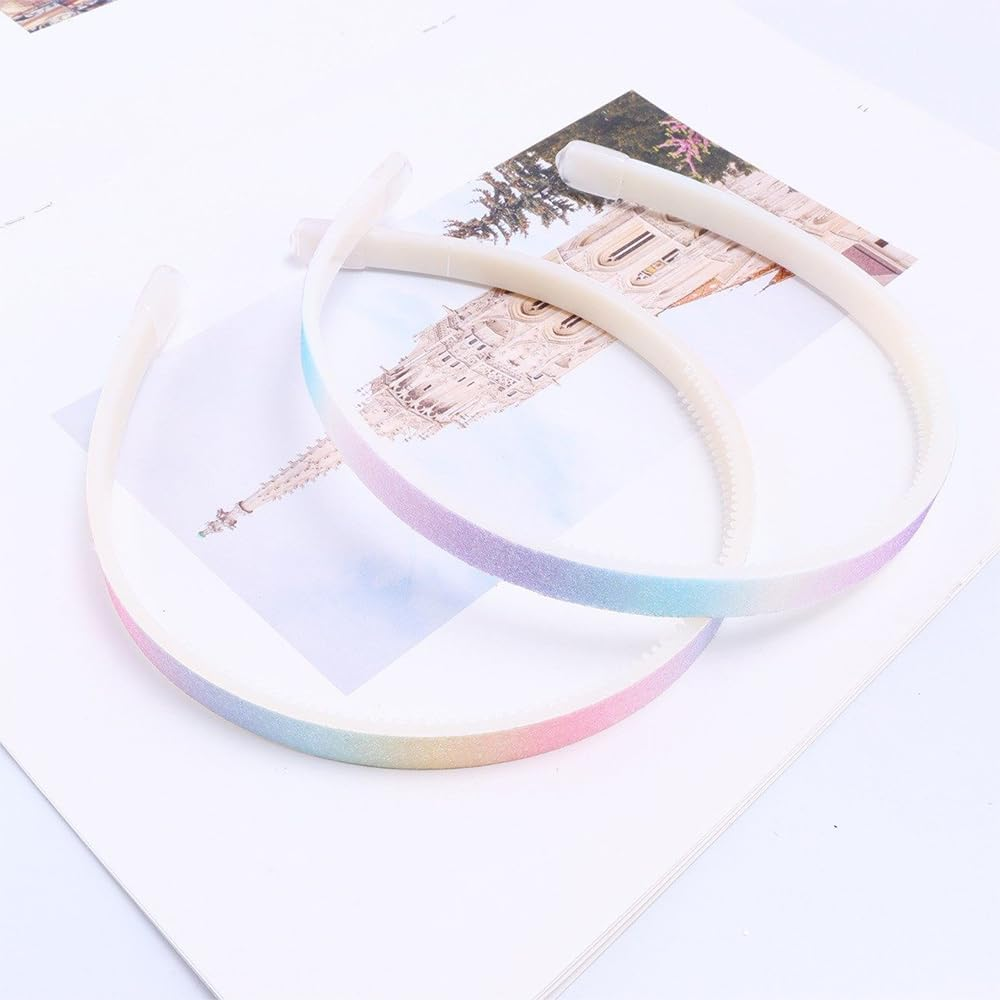 Visxcnu Pack of 4 Glitter Hair Bands Colourful Hair Accessories Plastic Glitter Cute Non-Slip Thick Glitter Confetti Rainbow Hair Bands with Teeth for Little Girls image number 2