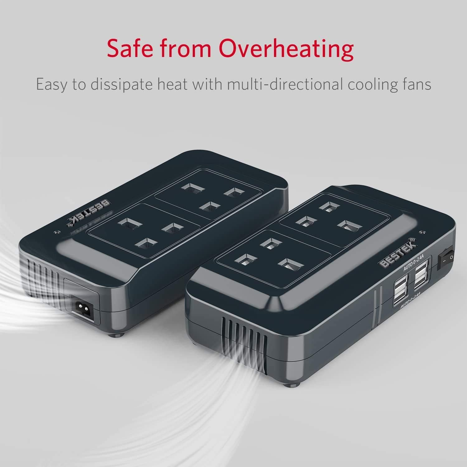 BESTEK 200W Power Inverter DC 12V to AC 230V 240V Car Voltage Converter Transformer with 3-Pin Sockets & 4-USB Ports image number 3