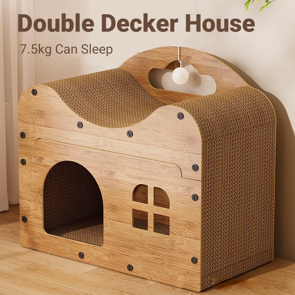 AIMALL Wooden Cat Scratching House with Vertical Sofa Design &ndash; Dual-Layer Cat Nest for Sleeping & Playing, Corrugated Board, Natural Sisal, No Scrap, 17.7X20X10.6In image number 5