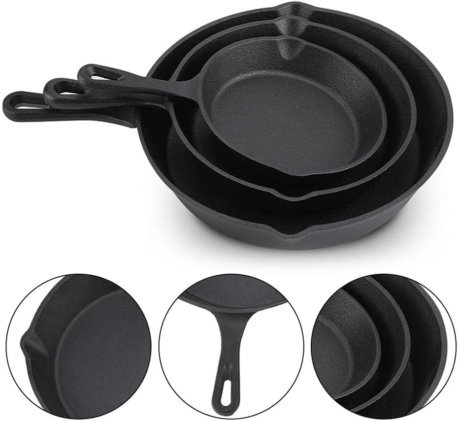 Betterlifewj 3 Pcs Non Stick Frying Pan, Cast Iron Pan, Black Cast Iron Skillet,Cast Iron Cookware,Pans Cookware Set for Frying,Saute,Cooking, Pizza,Steak,Or Pancake and More image number 1