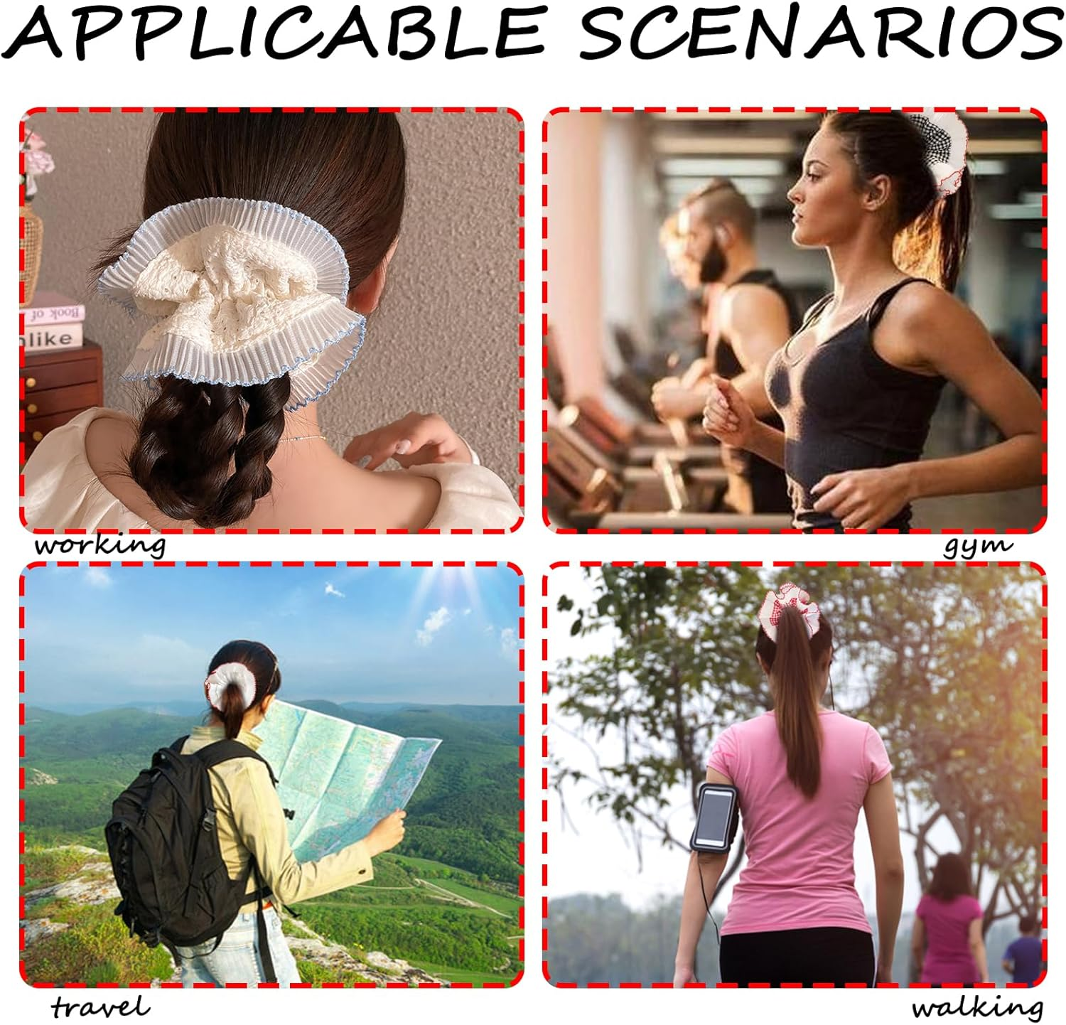 HTTDSLF Pack of 5 Elastic Hair Ties, Scrunchies for Women, Large Elastic Hair Bands, Lace, Suitable for Women and Girls, Silk Scrunchies Gift image number 2