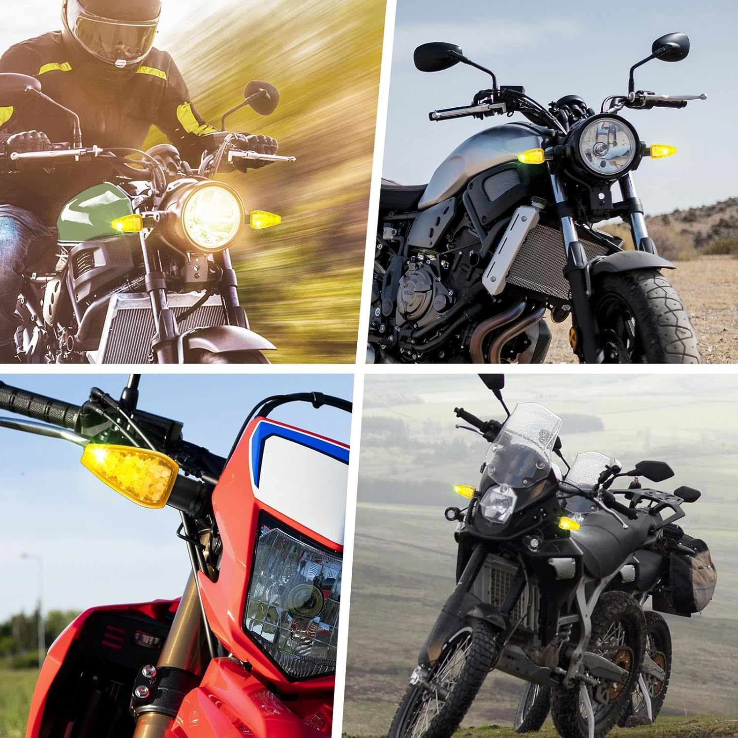 4 Pieces Motorcycle LED Turn Signals Motorcycle Signal Lights Indicators Flowing Turn Blinkers Front Rear Lights 14 LED 12V Motorbike Indicator Amber Lamp Mini Stalk Arrow image number 4