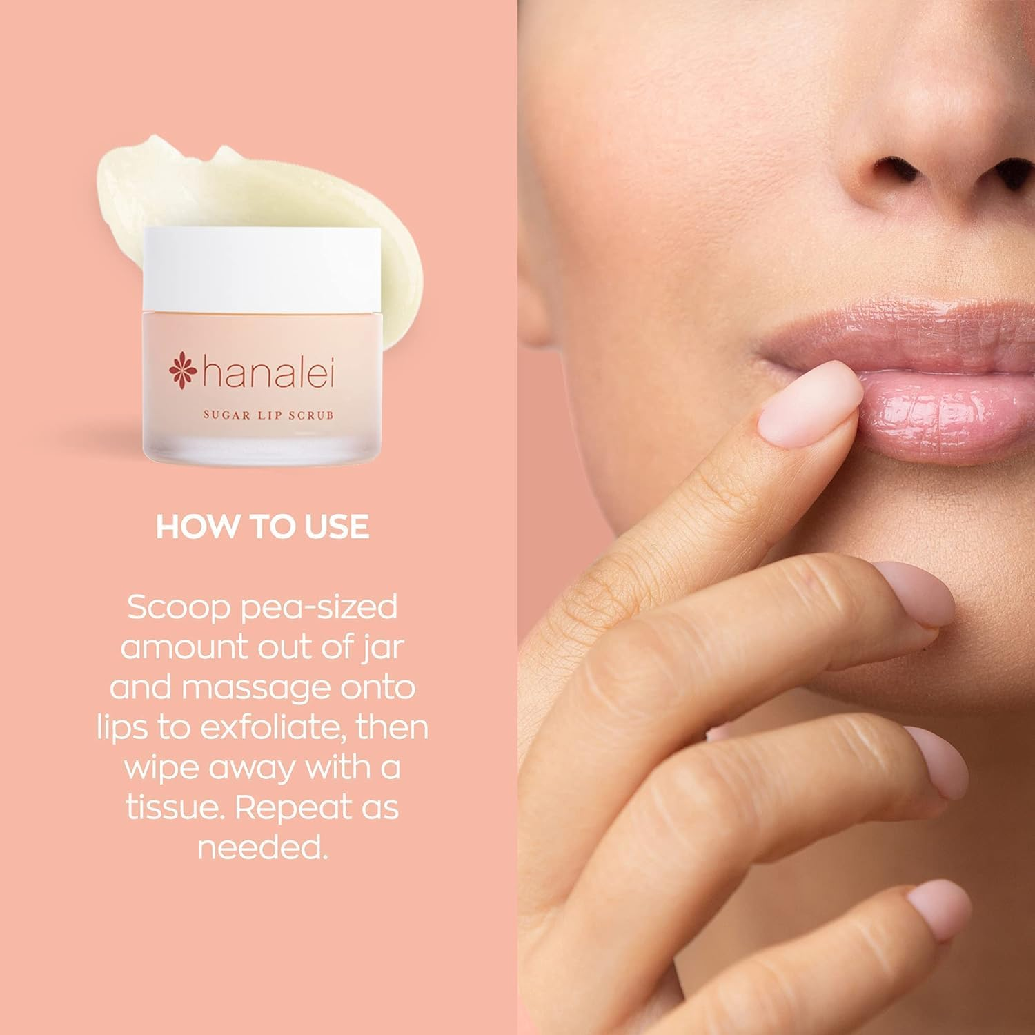 Hanalei Sugar Lip Scrub, Made with Raw Cane Sugar and Real Hawaiian Kukui Nut Oil (Cruelty Free, Paraben Free) (SLS) image number 5