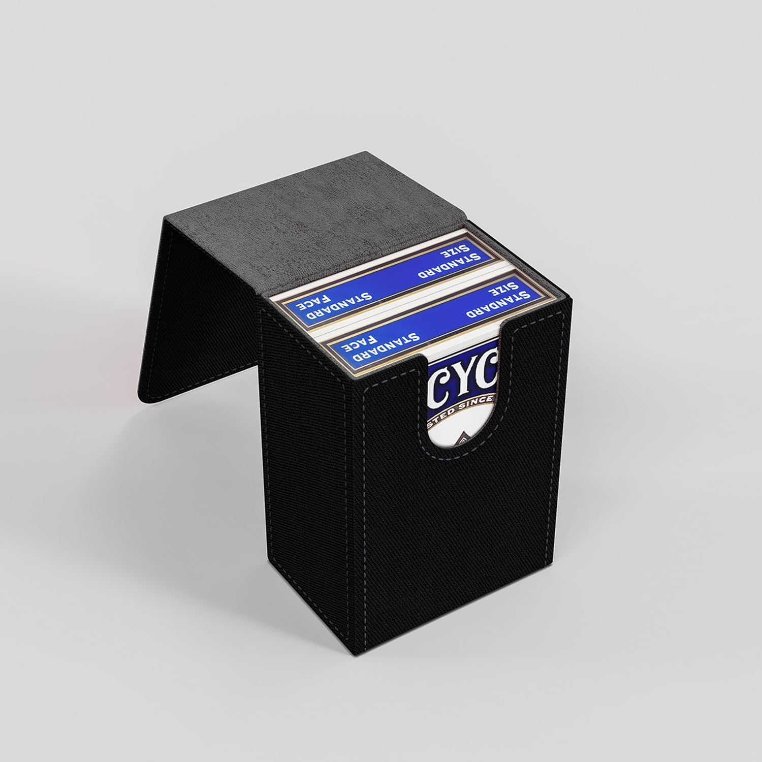 Double Decker Leather Poker Card Case - Holds Two Sets of Poker Size Cards - Premium Dual-Deck Holder with Stylish Design and Secure Closure (Black-Grey) - Black-Purple image number 3