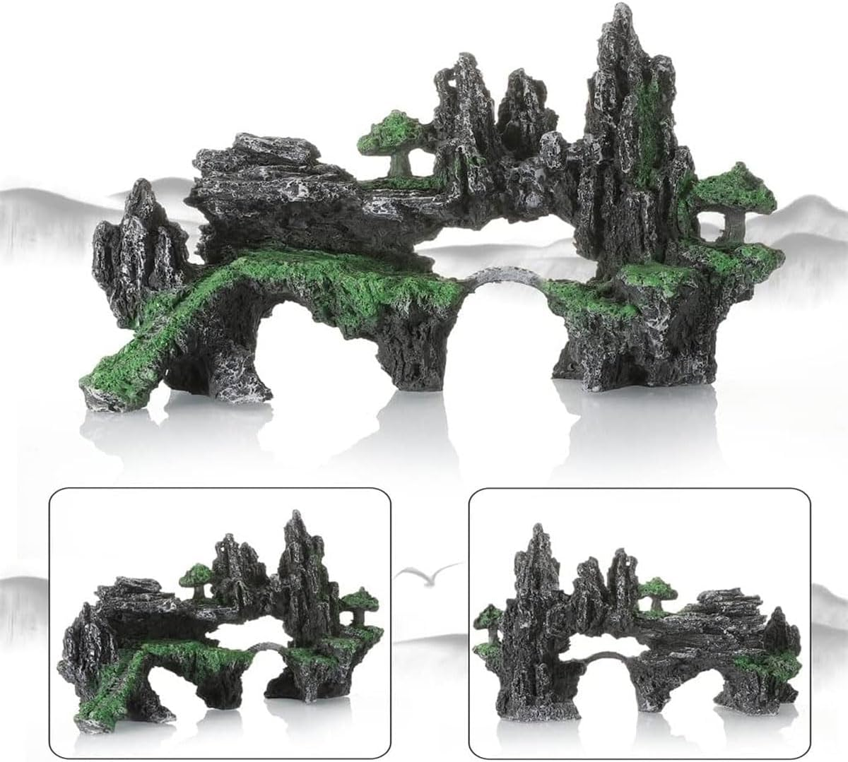 AIMALL Realistic Aquarium Landscape Decoration, Moss-Covered Rock Cave Mountain Tree, Fish Tank Stone Ornament, Dimensions: 9.05In X 6.29In X 3.15In image number 4
