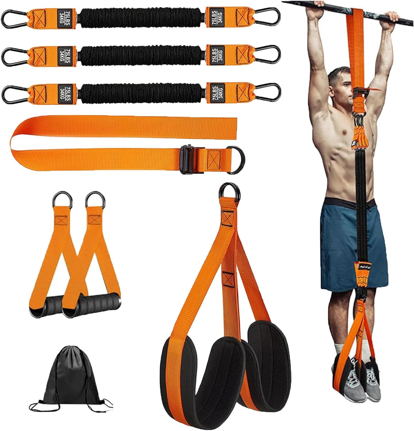 Heavy Duty Pull up Workout Band, Pull up Assistance Bands with Feet/Knee Rest, Adjustable Pull up Assistance Band, Home Gym Fitness Exercise Strength Training for Body Stretching