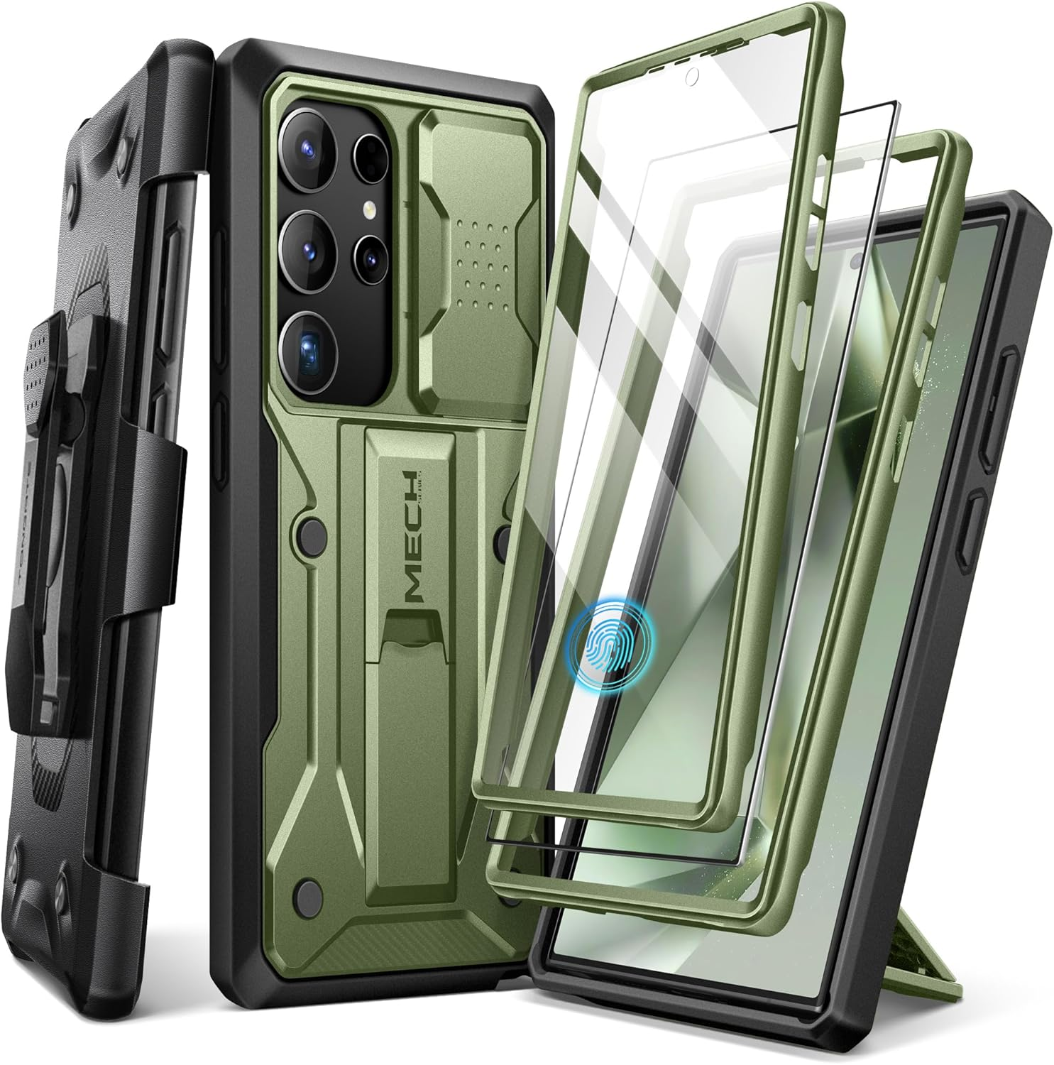 TONGATE Compatible with Samsung Galaxy S24 Ultra Case, [Bulit-In Screen Protector & Slide Camera Cover] [2 Front Frame] Military Grade Shockproof Phone Case with Kickstand & Belt-Clip 6.8", Green image number 2