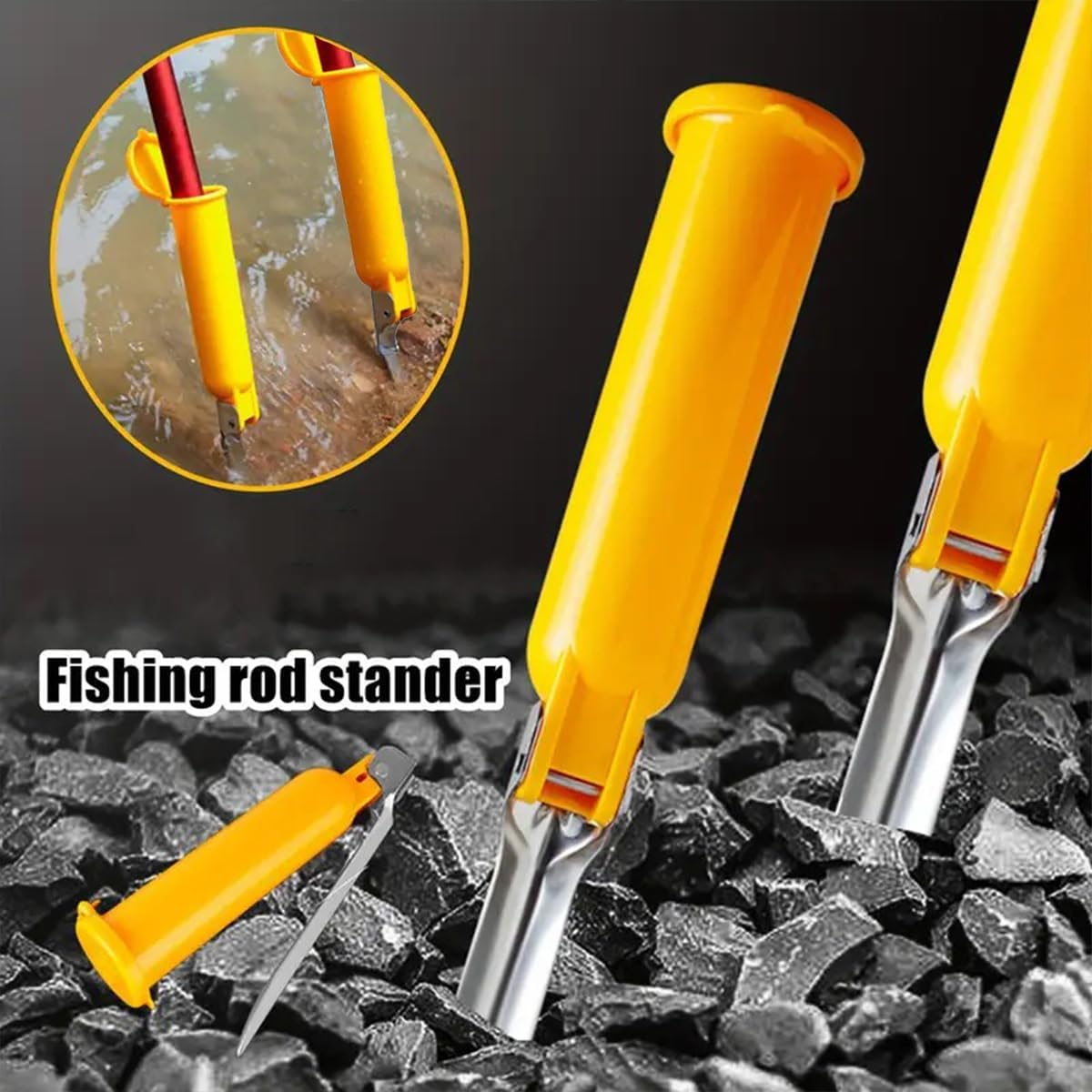 AIMALL Adjustable Fishing Rod Holder Stand &ndash; Sturdy Stainless Steel Ground Spike Rack, Foldable Bank Stick Support for Riverbank, Lakeside & Beach, 13.77In Length