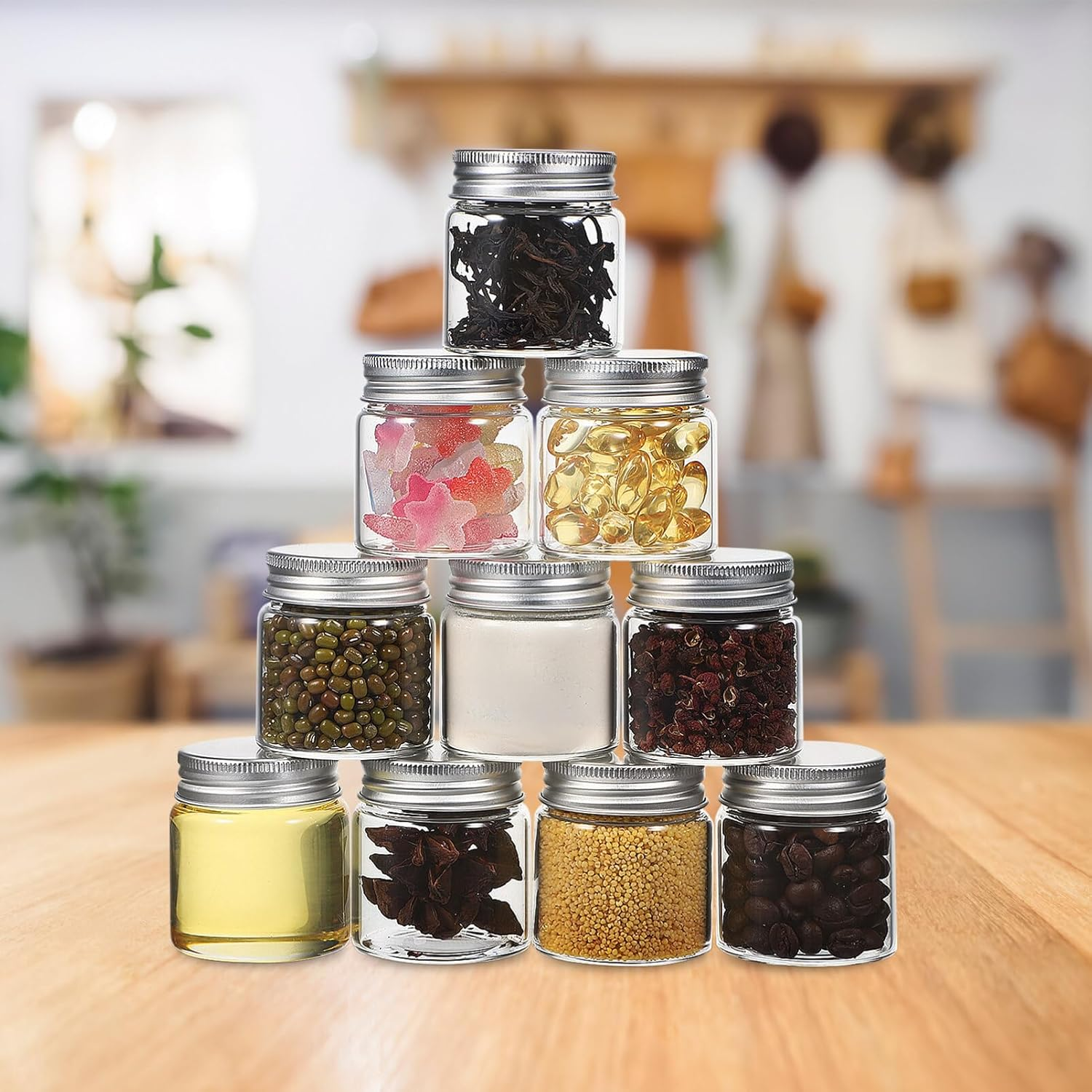 Kichvoe Glass Jars with Lids 20Pcs 50Ml Small Airtight Storage Containers Sealed Glass Jars for Spices Candy Tea Coffee Kitchen Organisation