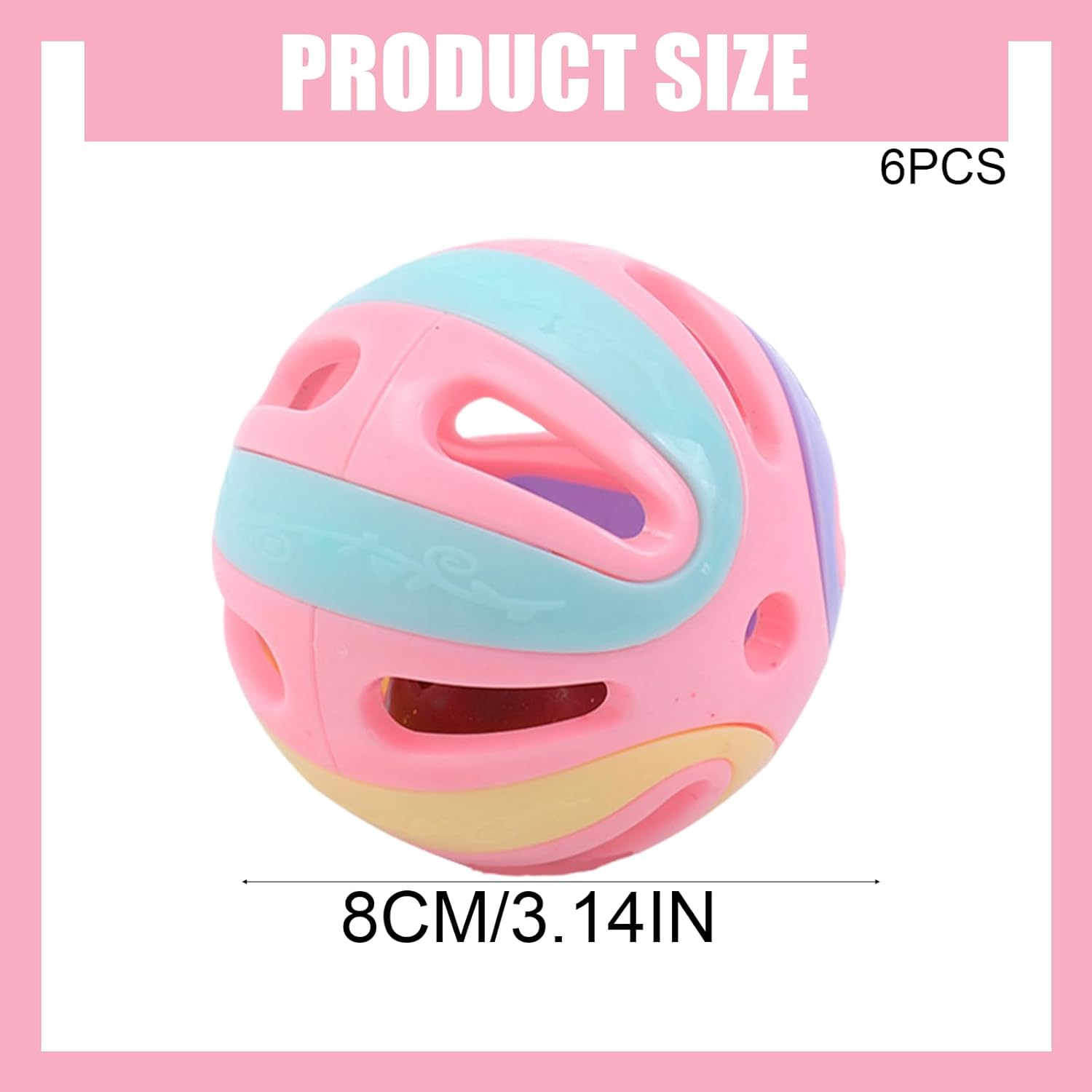 6Pcs Cat Toy Balls with Bell 8Cm Plastic Ball Cat Toys Jingle Bell Cat Toy Interactive Plastic Cat Toy Ball Large Cat Ball Pet Toys with Bell Kitten Activity Chase Pounce Play for Indoor Cats Kittens image number 4