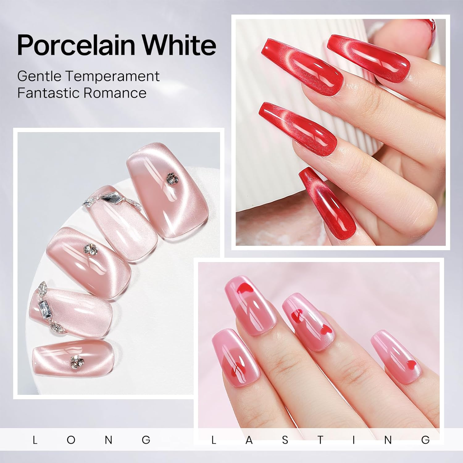 MIZHSE Cat Eye Gel Nail Polish 20 Colors, Ceramic Magnetic Gel Polish Set with Magnet Stick, Trendy Colors Cateye Effect Soak off Nail Art Salon Home DIY for Girls Women image number 3