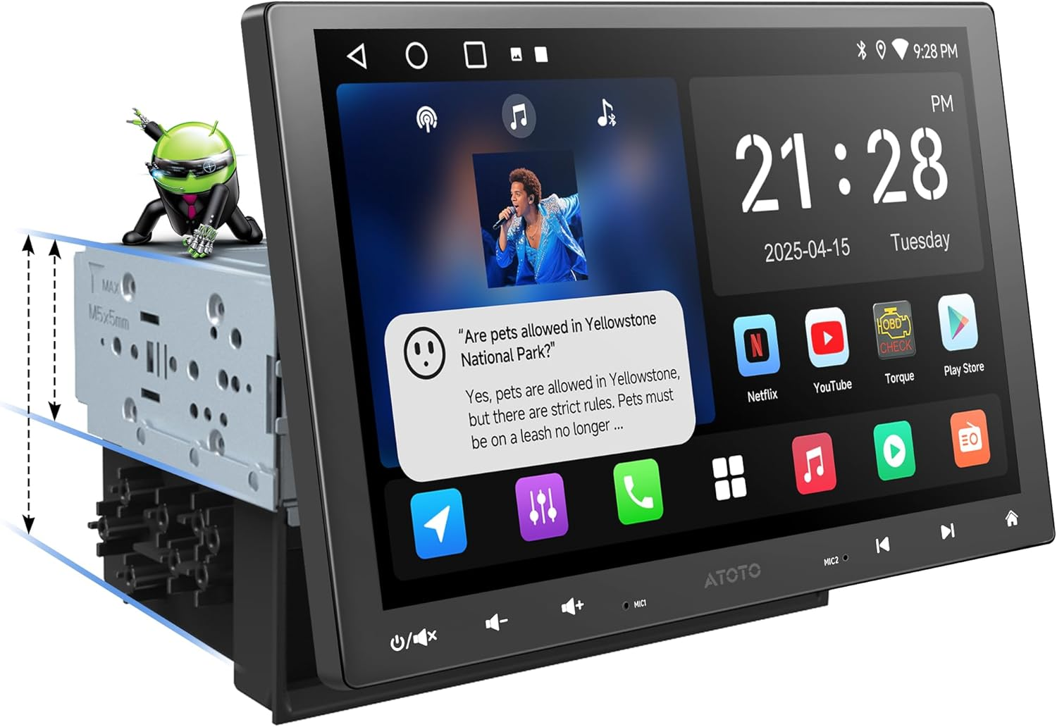 ATOTOZONE A5L 10Inch Android Double DIN & Single DIN Adaptive Car Stereo, Floating Display Screen, Wireless Carplay&Android Auto, Wifi/Usb/Bluetooth Tethering, Mirrorlink, DSP/FM/RDS, 2G+32G image number 4