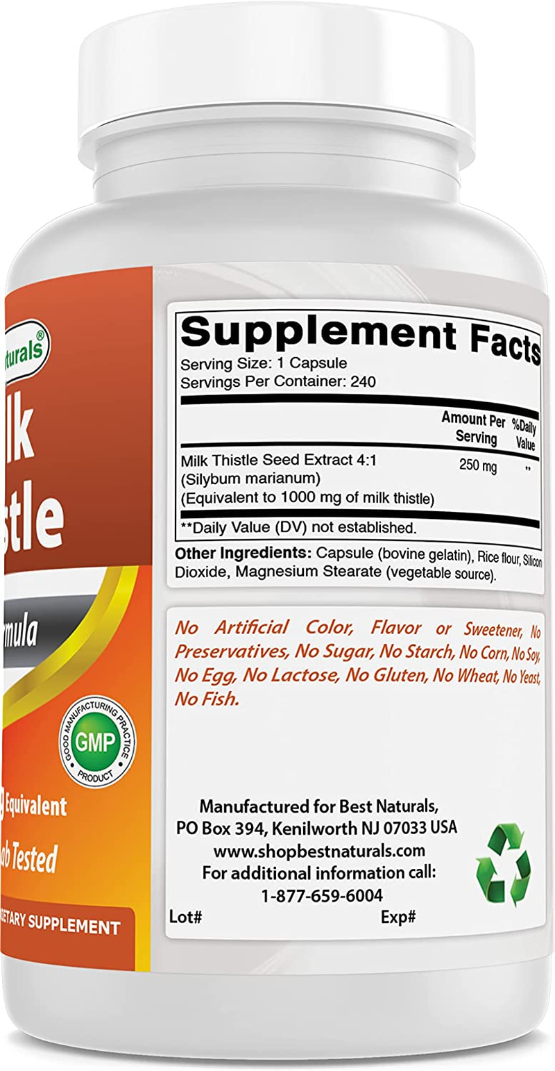 Best Naturals Milk Thistle Extract 1000Mg Equivalent - 240 Capsules - Non-Gmo & Gluten Free image number 1