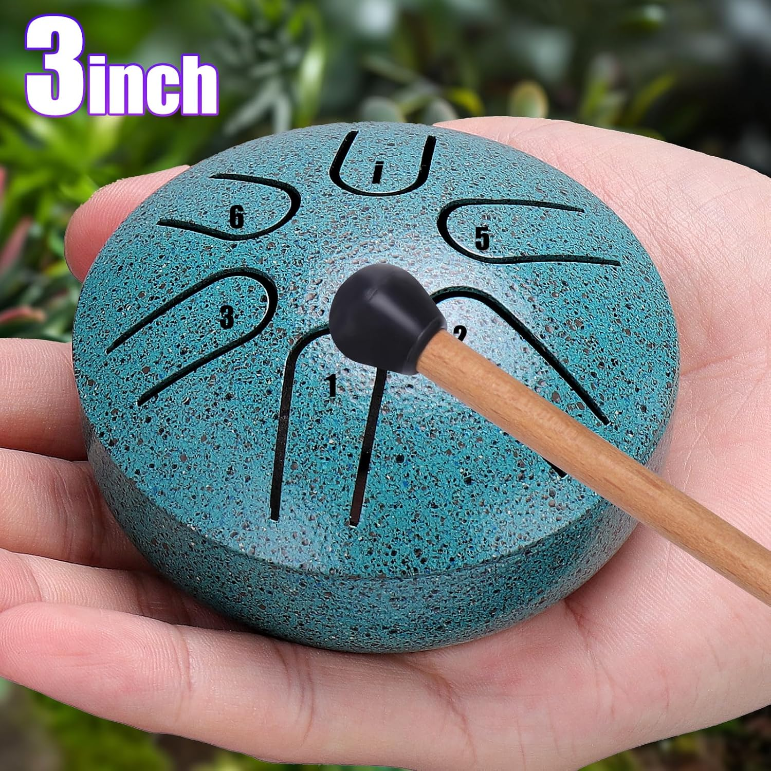BUSOHA Rain Drum for outside - 3 Inches 6 Notes Steel Tongue Drum Rain Chime, Waterproof Garden Instrument, Mini Hand Drum for Outdoor, DA-477 - Bue image number 4