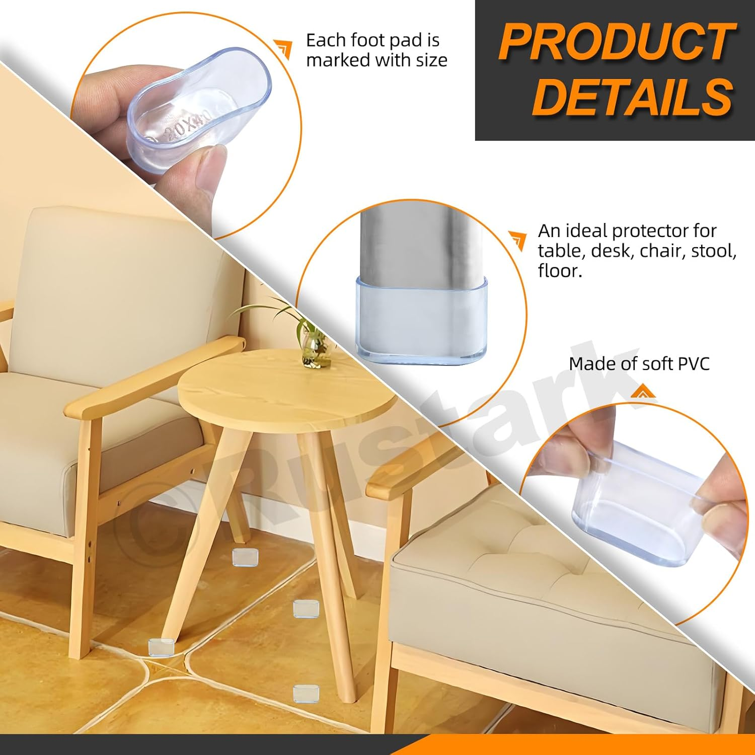 20Pcs 15Mmx30Mm Clear Oval Rubber Furniture Leg Caps Assortment Kit Anti-Slip Chair Leg Caps Furniture Floor Protectors Chair Leg Covers Chair Leg Foot Cover Feet Pads for Chair Table Sofa image number 3