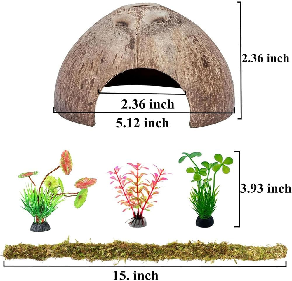 5Pcs Hermit Crab Accessories,Coconut Shell Hideout Hut Plants for Reptile Amphibians Supplies,Hermit Crab Climbing Toys image number 2