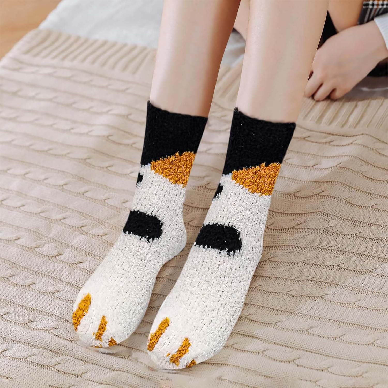 6 Pairs of Cat Socks - Therian, Fluffy, Non-Slip, Warm Bed, House Socks (36-42), Multicoloured, Medium image number 4