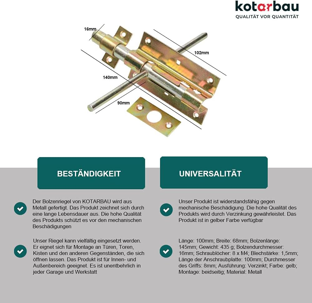 KOTARBAU 05907465900300 Bolt Latch, Yellow image number 6