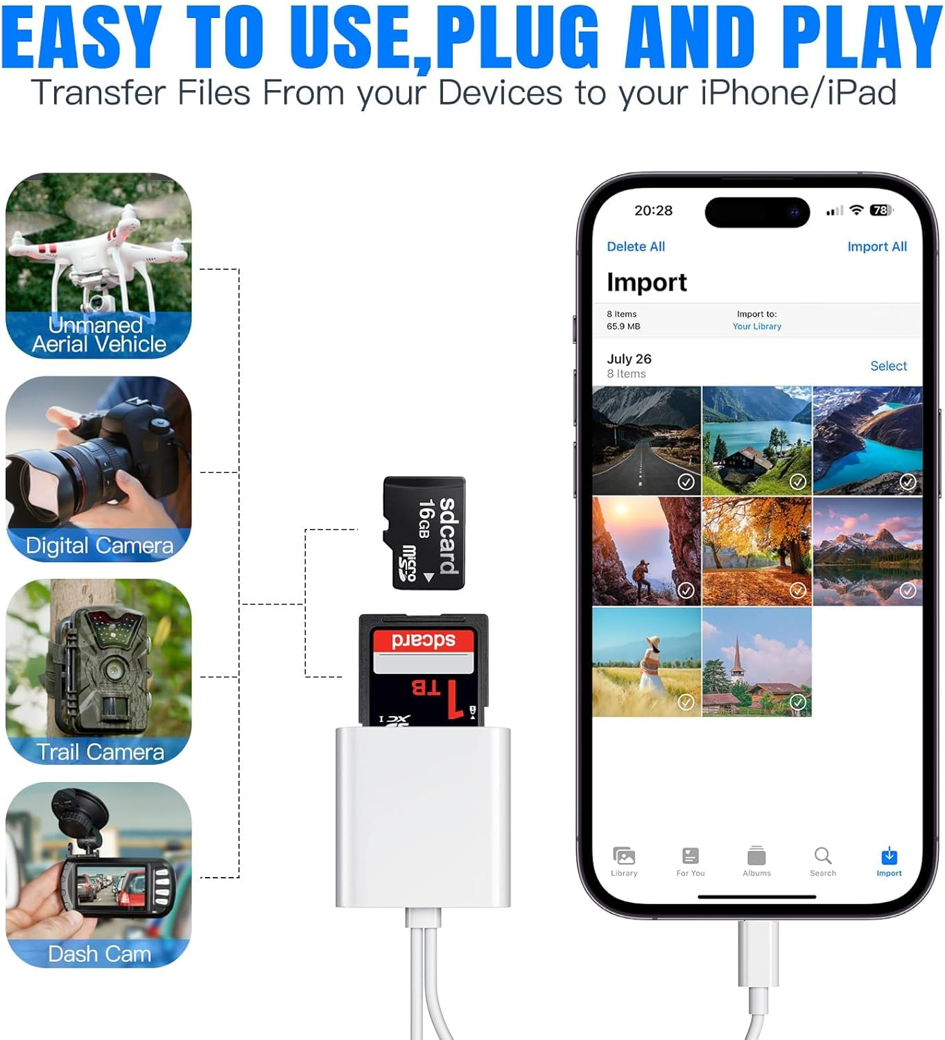 SD/TF Card Reader USB C, Dual Card Slot Memory Card Reader Lightning/Sd Card Adapter for Microsd SDHC SDXC, Compatible with Laptop, PC, Camera, Iphone 17/16, Macbook Pro/Air, Ipad Pro image number 3