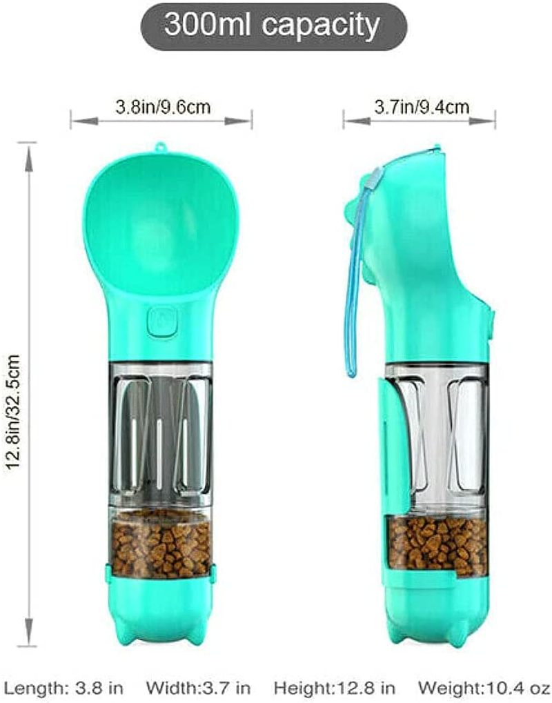4 In1 Pet Feeder Puppy Dog Cat Water Bottle Cup Travel Pooper Scooper Outdoor (Green)