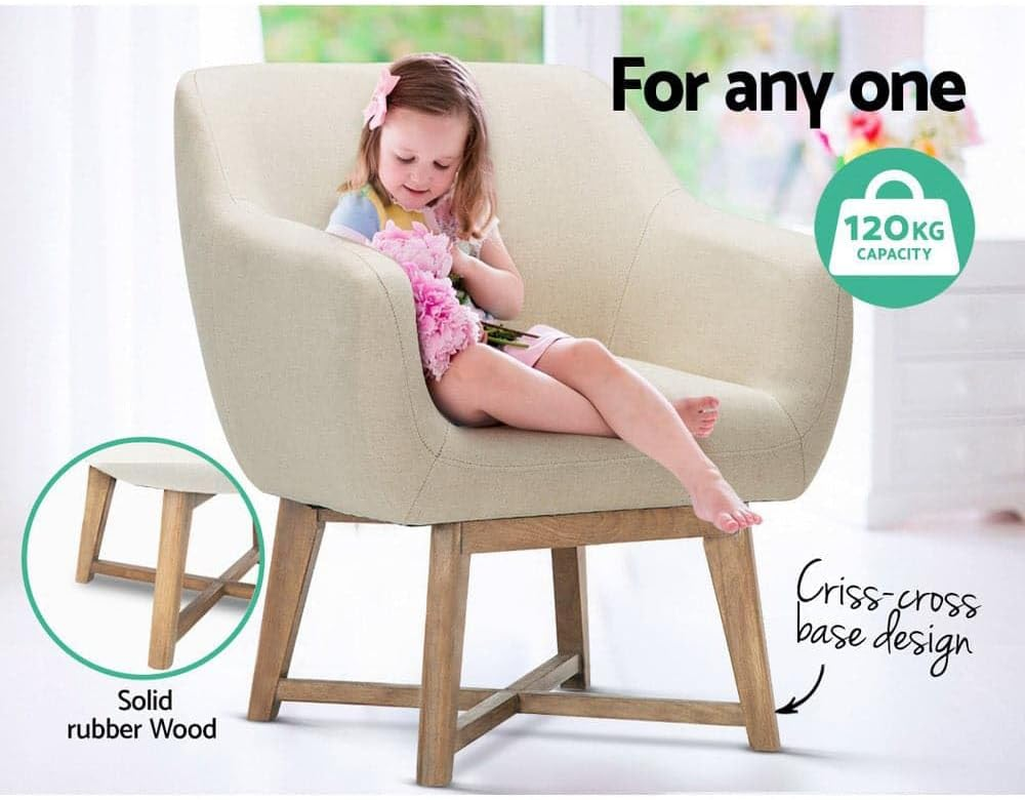 Artiss Armchair Beige Arm Recliner Lounge Dining Chairs Sofa Nursing Seat Occasional Reading Seating Home Living Room Bedroom Furniture, Linen Fabric, Tub Aston Accent Armchairs in 44Cm Height - Beige image number 4