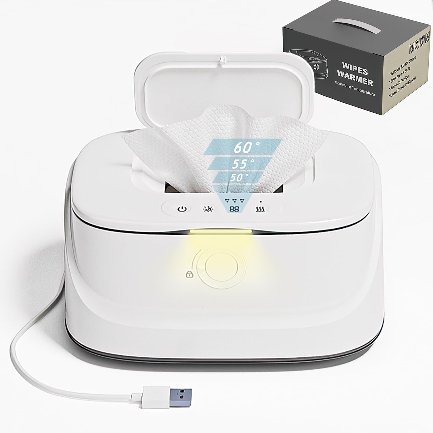 Baby Wipes Warmer, Adjustable Diaper Wipes Warmer with LED Light & USB Cable, Wipe Warmer with Digital Display, Heater Thermostat Wet Wipes Box for Home Travel image number 6