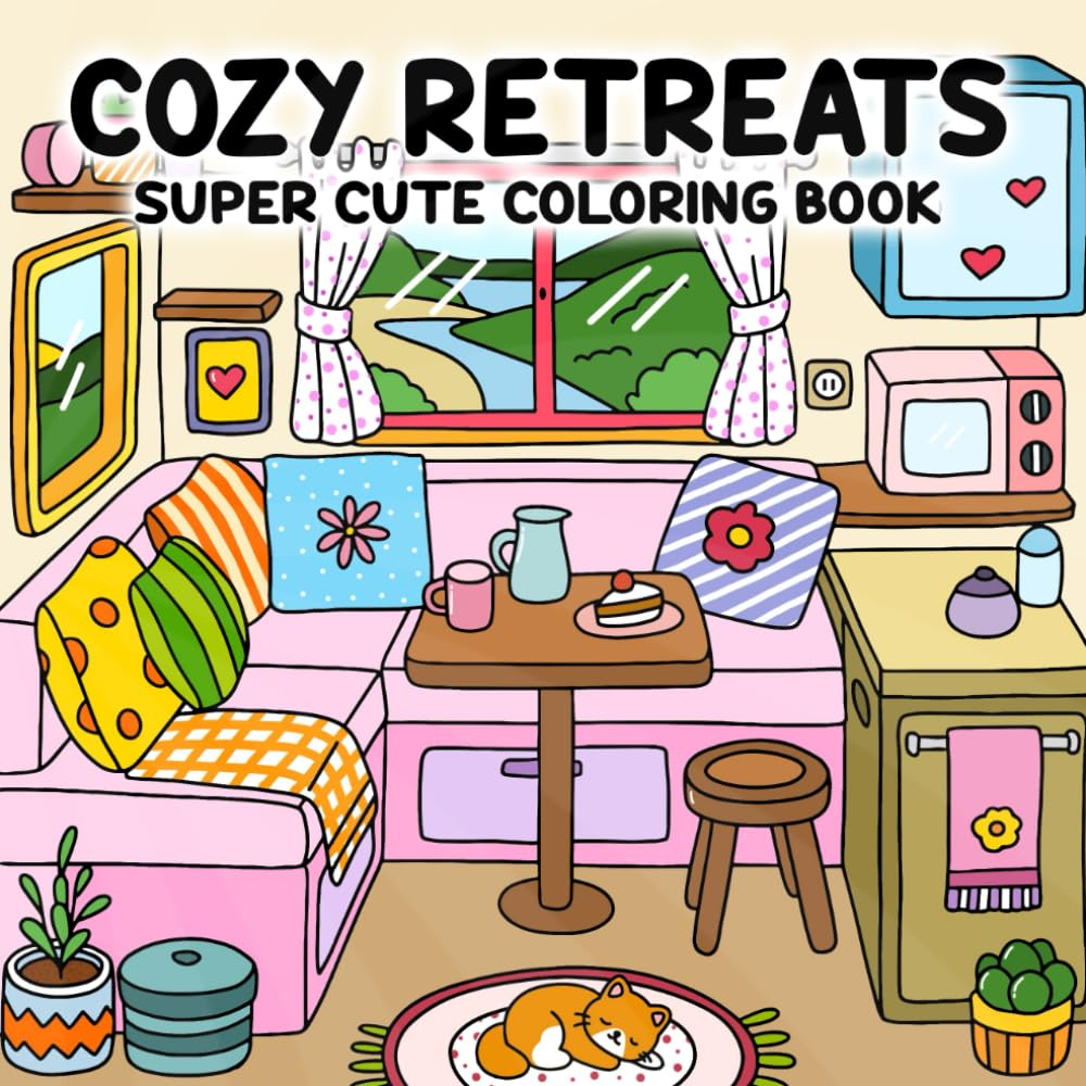 Cozy Retreats: Super Cute Coloring Book with Charming, Tiny, and Peaceful Room Illustrations Ideal for Relaxation and Stress Relief