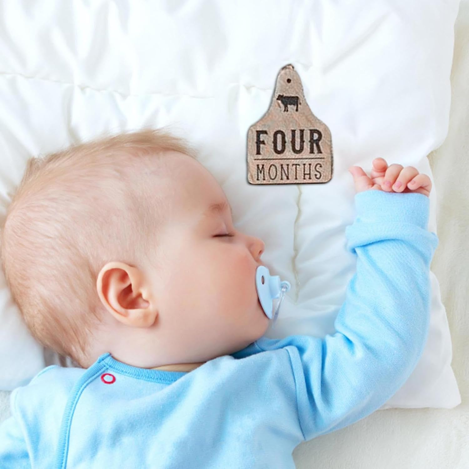 Mbiyhgta Highland Livestock Milestone Marker | Monthly Milestones for Toddlers Wood with CUET Label - 13 Pieces of Rustic Wood Herd image number 2