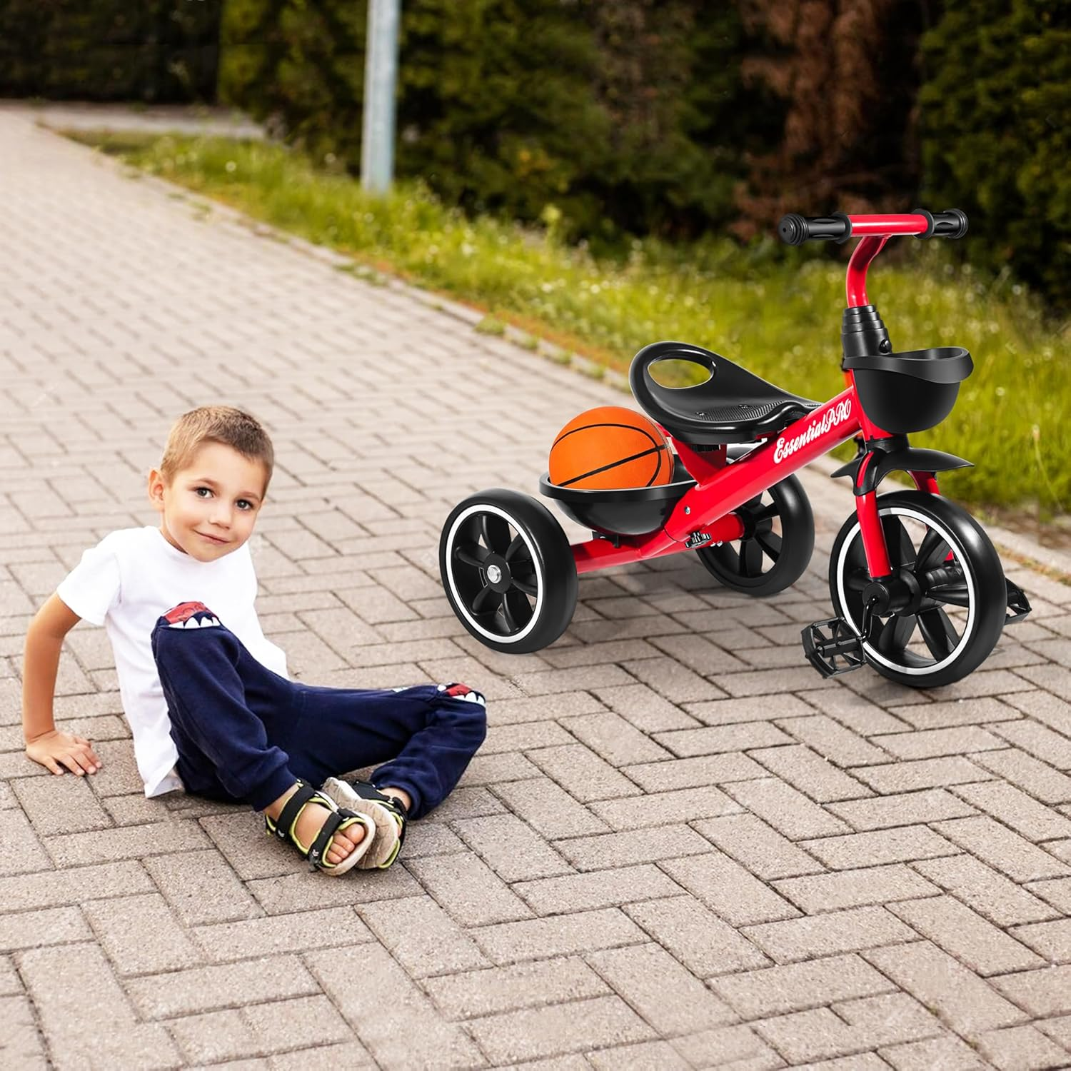 Essentialpro Kids Tricycle with Front & Rear Basket | Toddler Tricycle | Kids Riding Bike | Lightweight & Portable Push Bike with Removable Pedals | Kids Trike for 2 to 5 Years Old | 3 Wheel Bike image number 5