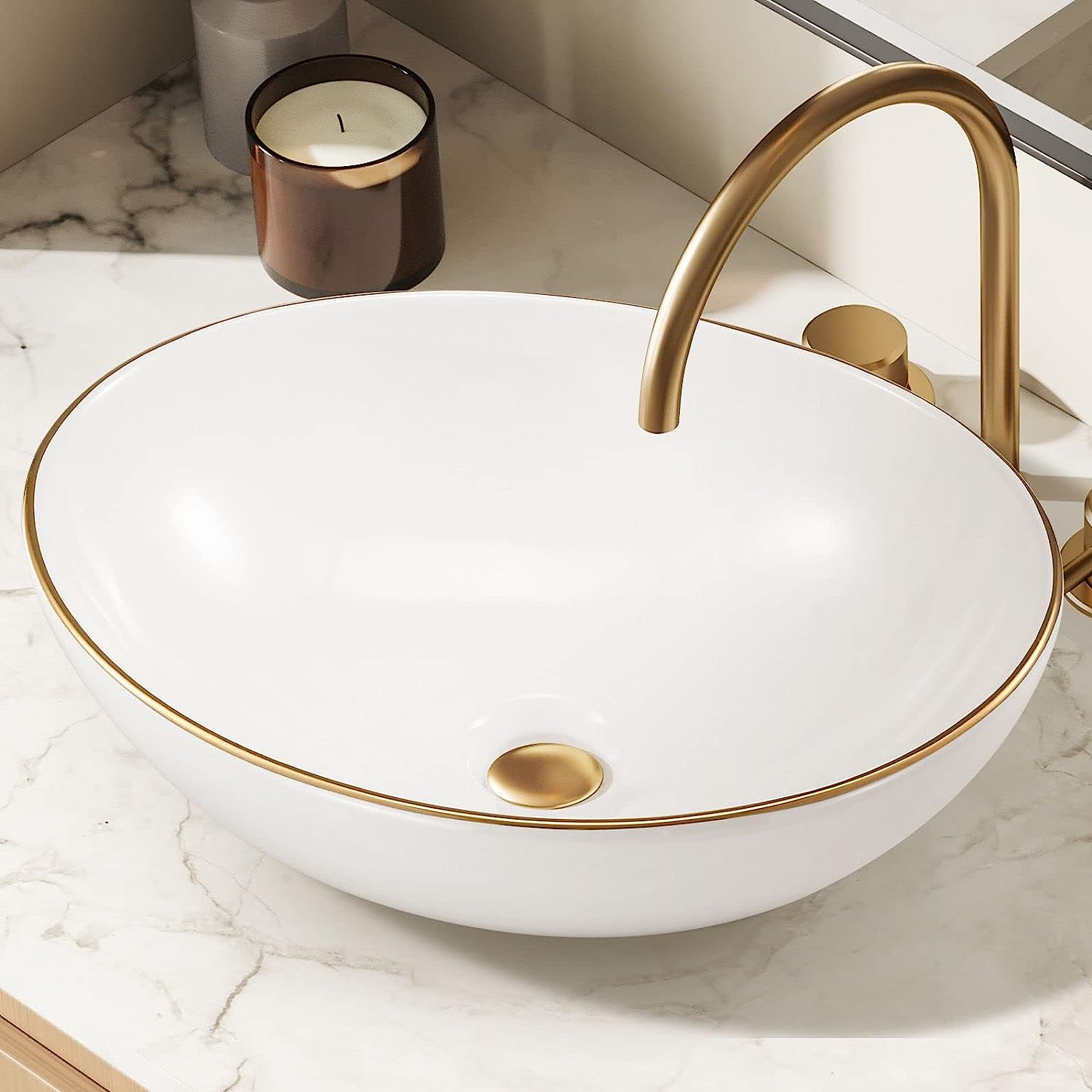 Luxsuite Bathroom Basin Sink Vessel Wash Basin Washing Vanity Bowl Bathroom above Counter Hand Toilet Bath Countertop Oval Ceramic Basin Lavatory White image number 2