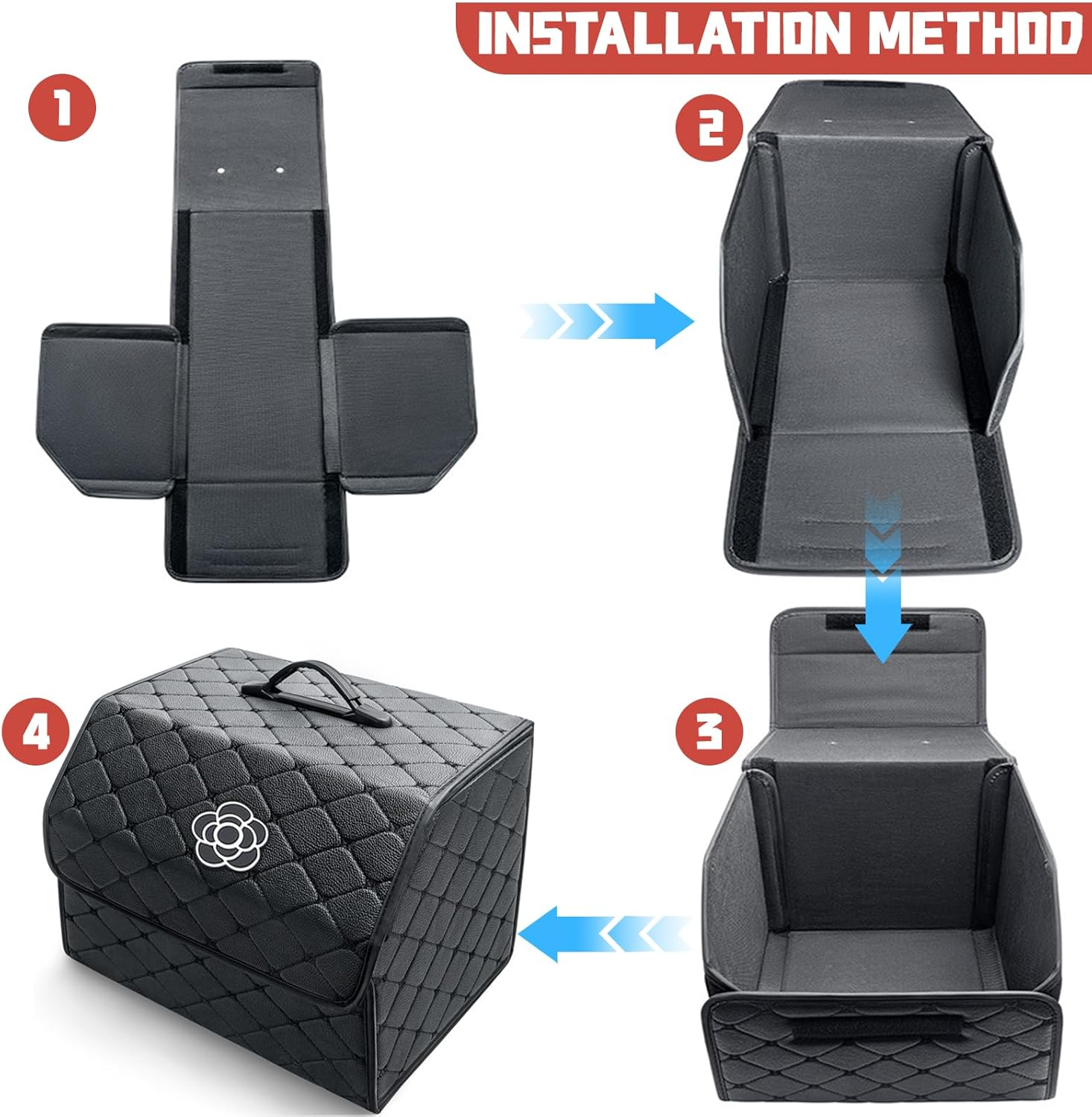 Car Trunk Organizer with Handle, Leather Multipurpose Car Cargo Boot Organiser, Collapsible Storage Box for Suvs & Sedans, Car Boot Tidy Organization for Car Accessories (Black-M) - Black-S image number 3