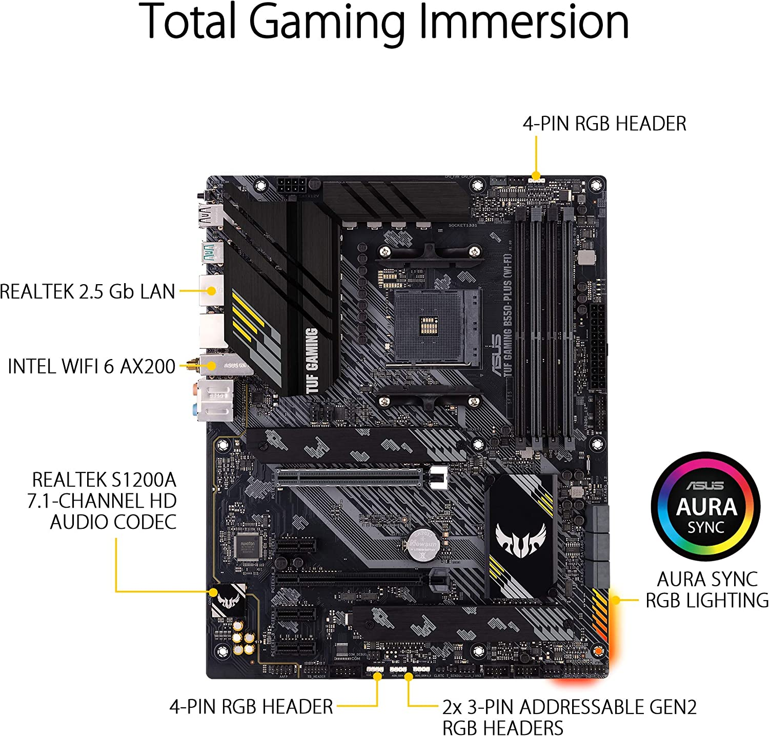 ASUS TUF Gaming B550-PLUS Wifi AMD AM4 Zen 3 Ryzen 5000 & 3Rd Gen Ryzen ATX Gaming Motherboard (Pcie 4.0, Wifi 6, 2.5Gb LAN, BIOS Flashback, USB 3.2 Gen 2, Addressable Gen 2 RGB Header and Aura Sync) image number 3