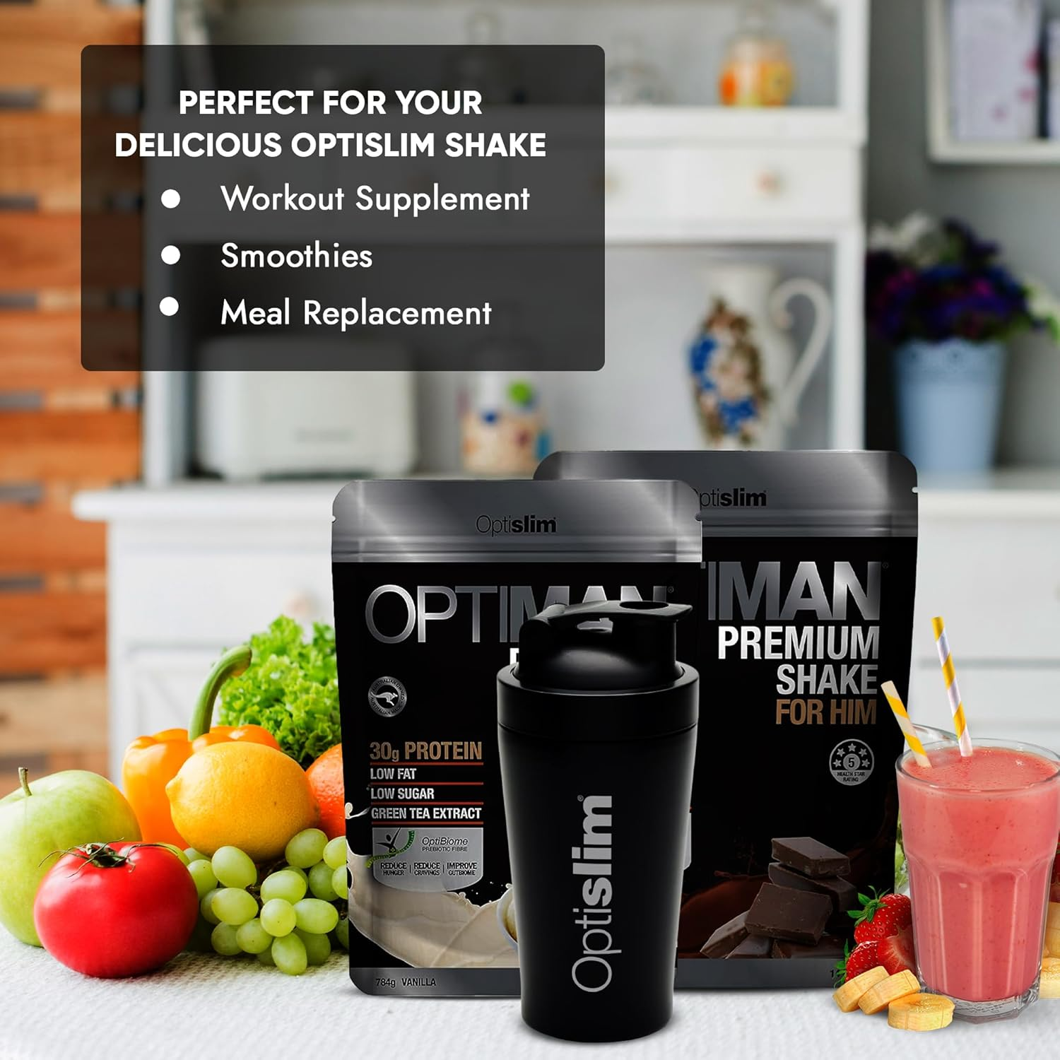 Optislim PREMIUM Shaker Bottle - Stainless Steel Protein Shaker Bottle with Matte Black Finish - Keep Shakes Cooler for Longer - Spill-Proof, Odour & Stain Resistance