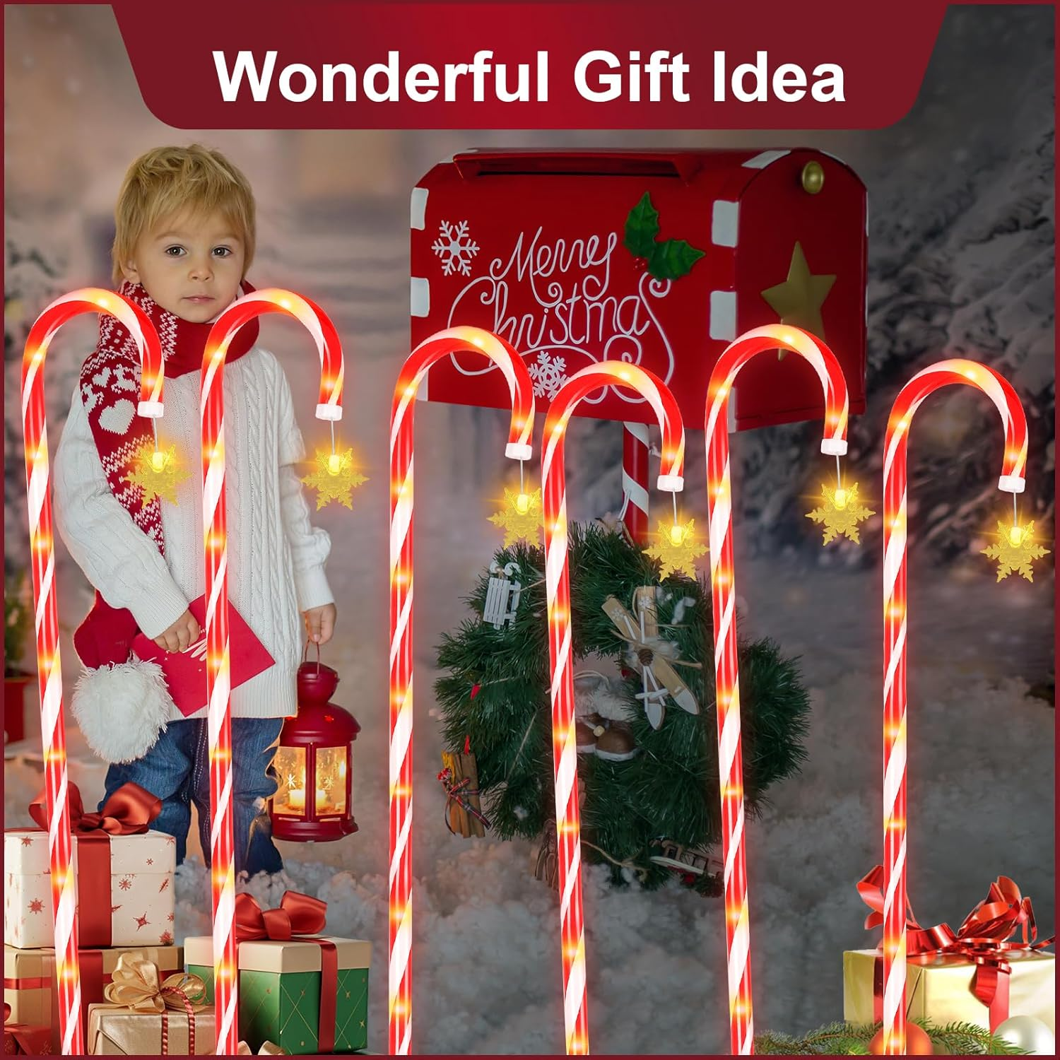 Ninonly 6 Pack Solar Christmas Candy Cane Lights, 1.2M Solar Christmas Garden Lights Outdoor, 8 Modes Waterproof Xmas Pathway Light USB Charging for Yard Patio Decorations image number 6