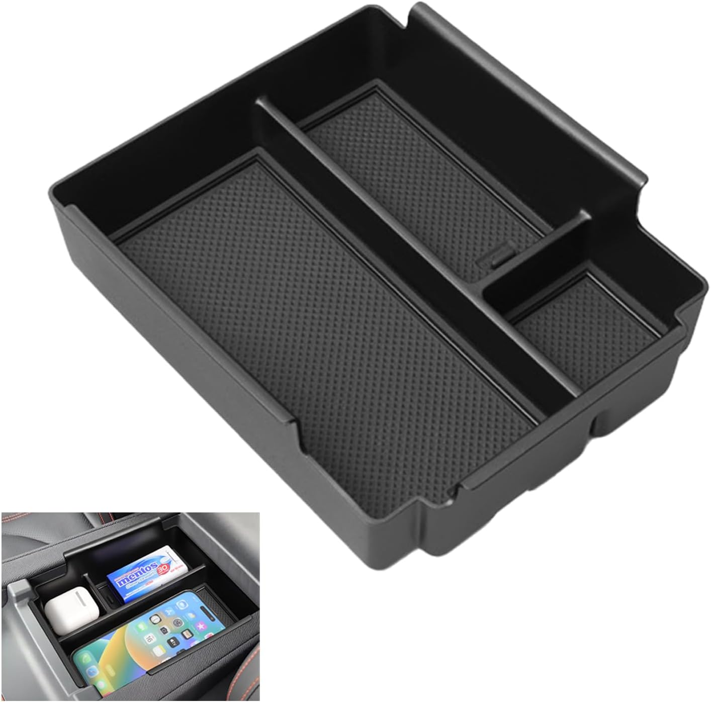 Car Organizer Tray for Vehicles ABS Non Slip Center Console Storage Box with Removable Dividers Black Universal Fit Car Accessories 18X6.5X21.3Cm image number 1