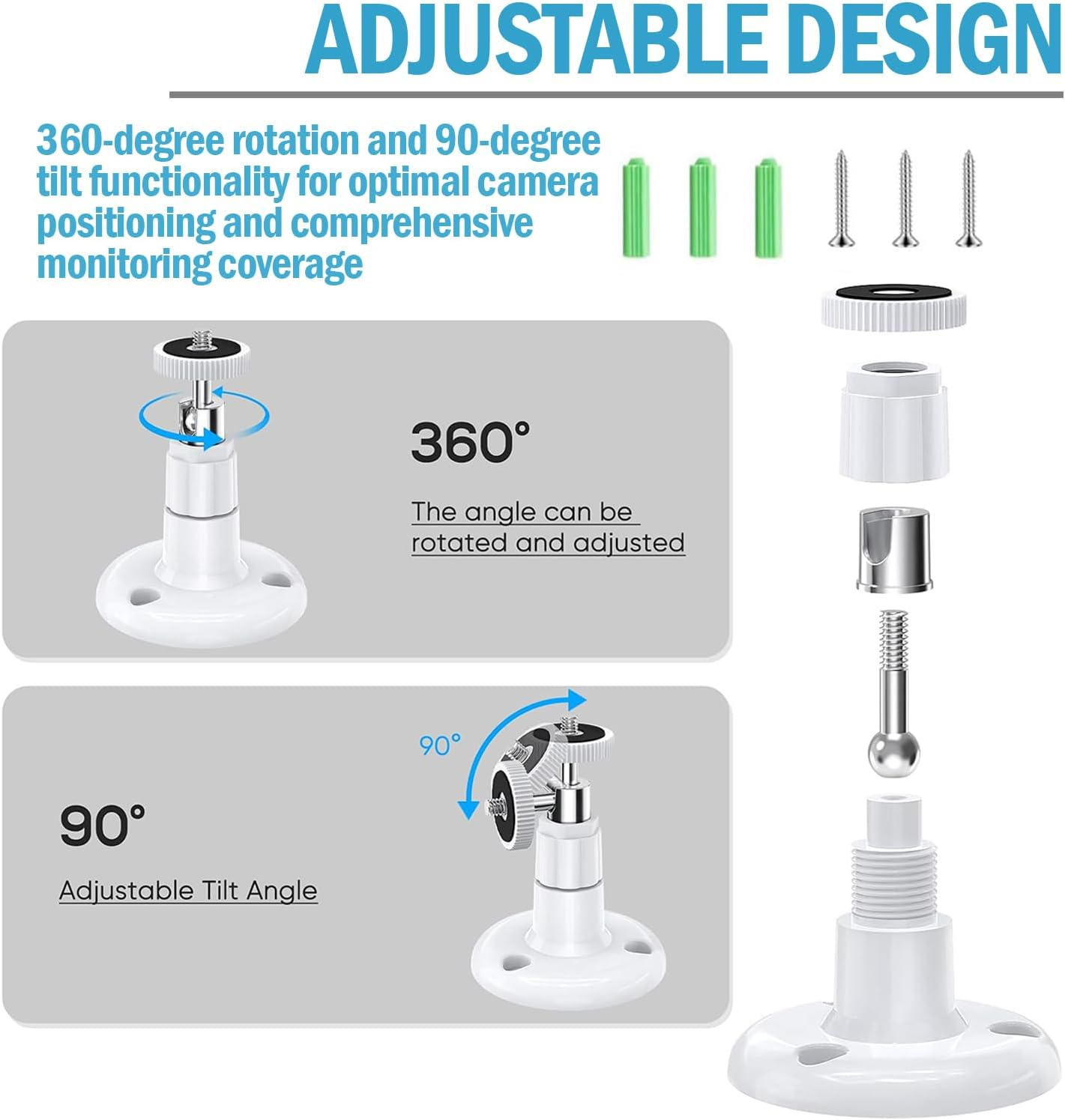 2Pack Adhesive Ring Camera Wall Mount, Mounting Bracket Stick up Mount 360 Degree Adjustable Screwless for Surveillance Camera,2 Ways Installation without Drilling image number 4