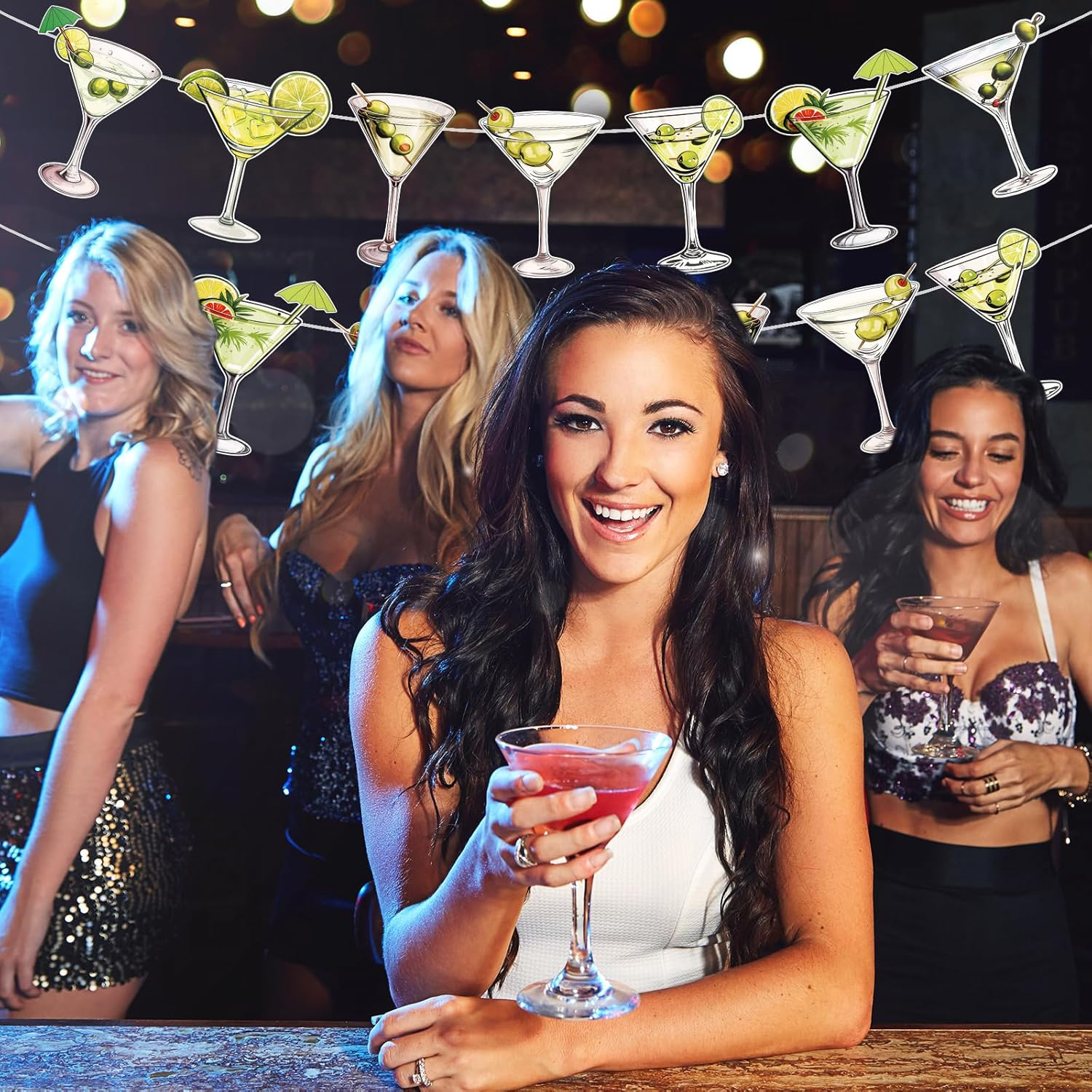 2Pcs Martini Party Banner, Pre-Strung Martini Party Decorations Diverse Style Martini Glass Banner Espresso Martini Garland for Birthday Bachelor Wedding Engagement Shower Party Supplies image number 1