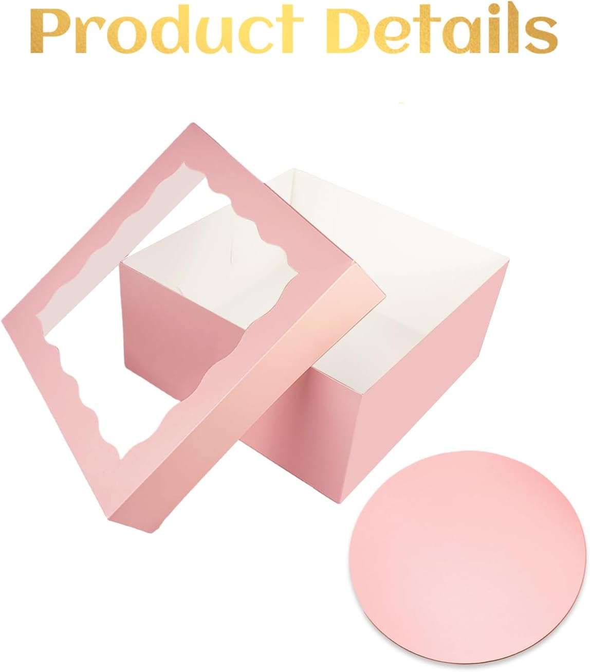 Qiqee 12X12X8 Inch Cake Box, 5 Sets Pink Cake round Boards ＆ 5 Sets 12 Inch Pink Cake Box with Window, Cake Containers(30.48X30.48X20.32Cm) image number 6