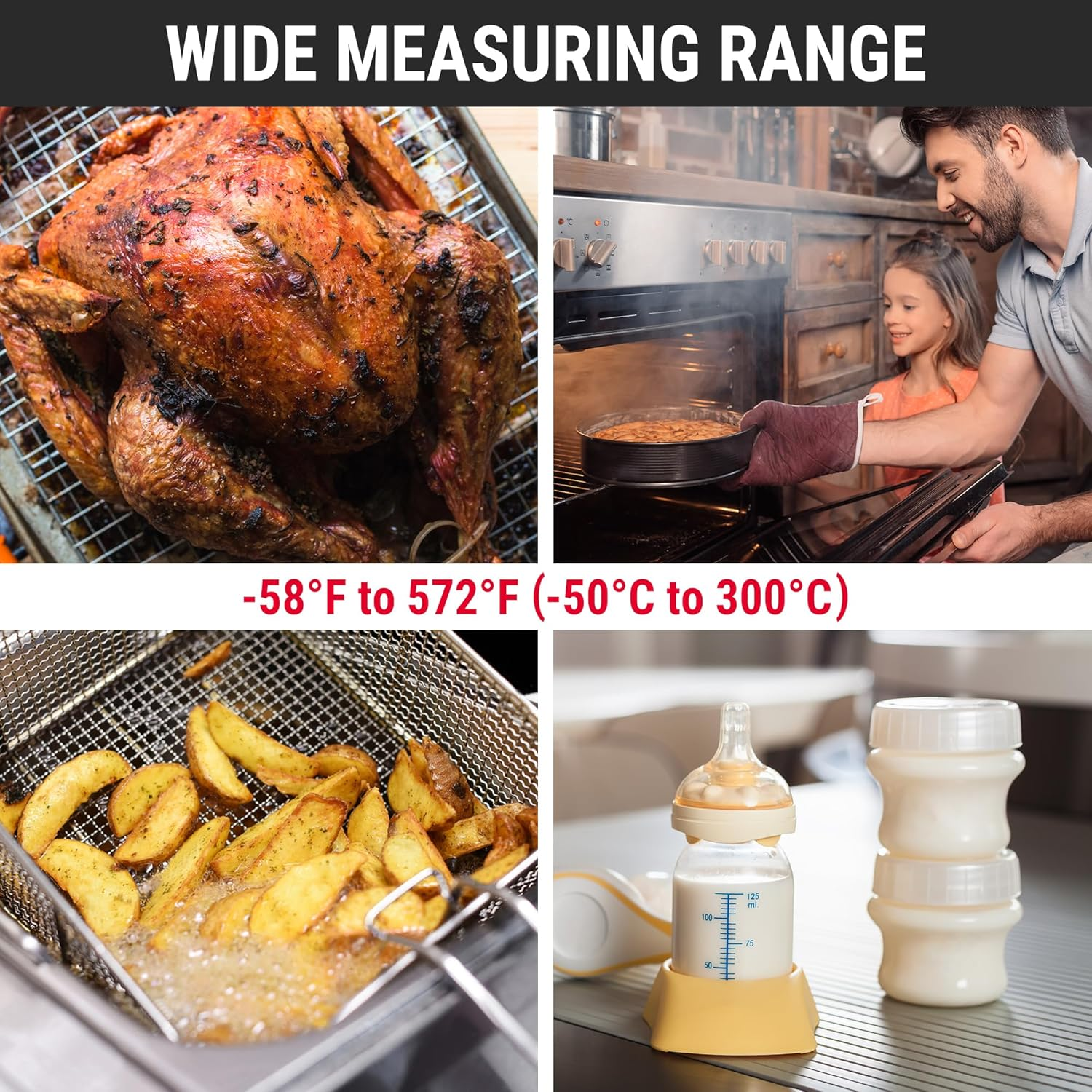 Thermopro TP03B Digital Meat Thermometer for Cooking, Instant Read Thermometer with Backlight, Kitchen Food Thermometer for Grill Smoker BBQ Oil Deep Fry Candy Bread Coffee with Pop-Up Meat Probe - Bright Red image number 4