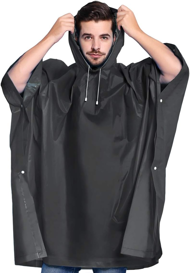 Rain Ponchos 2 Packs for Adults with Drawstring Hood - for Hiking, Backpacking, Camping or Traveling ( - Black image number 2