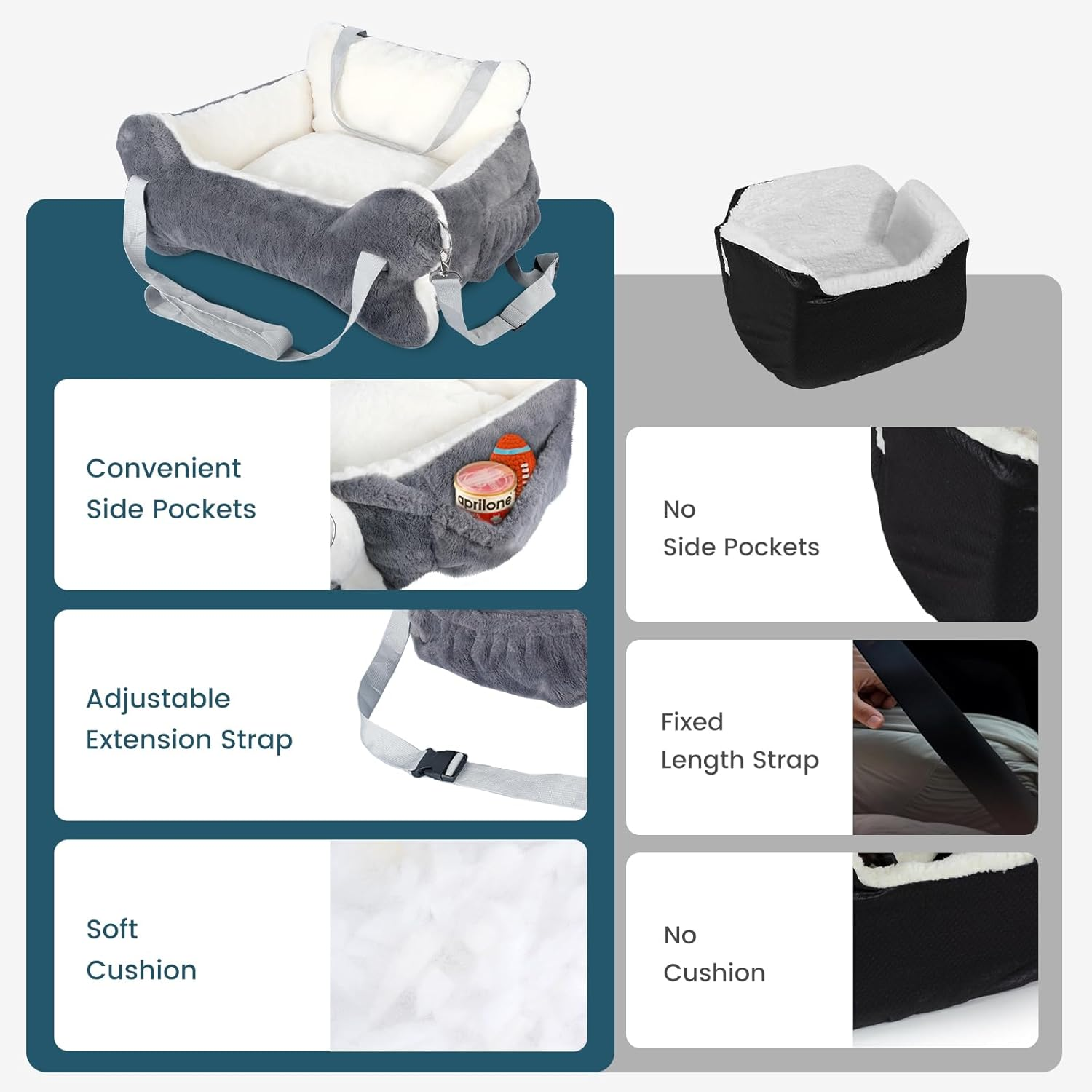 29.5"X19.7"X9.8" Dog Car Seat for Middle Dogs & Cats, Car Seat for Dogs with Plush Cushion, Non-Slip Bottom & Safety Leash, Cat & Dog Bed with Side Pocket for Sedan, SUV and Truck, Washable image number 6