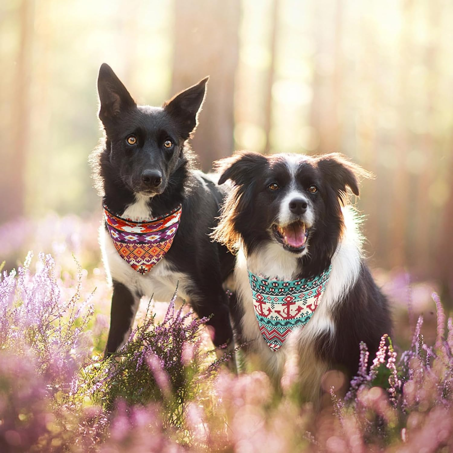 SLSON Pack of 4 Dog Bandanas Fair Isle Style Pattern Pet Triangle Headscarves Adjustable Dog Bandana for Small Medium Large Dogs Cats