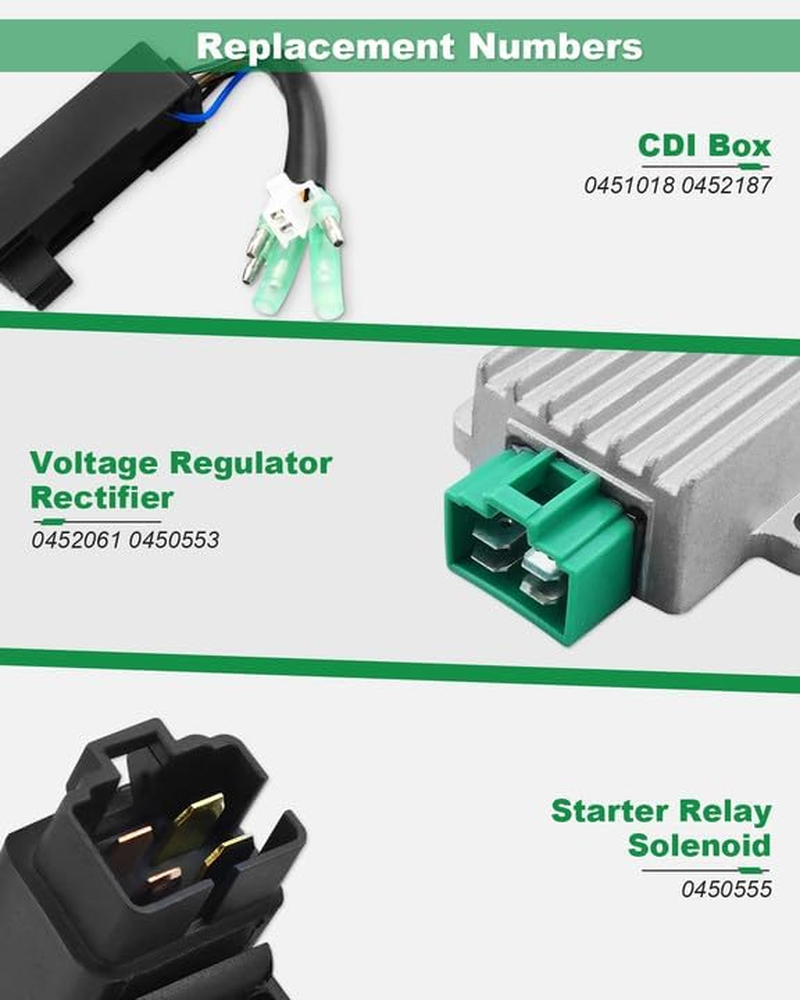 CDI Box Ignition Coil Kit Fits for Polaris Sportsman 90 Predator Scrambler 50 90 ATV, with Voltage Regulator Rectifier&Spark Plug&Starter Relay Solenoid image number 1