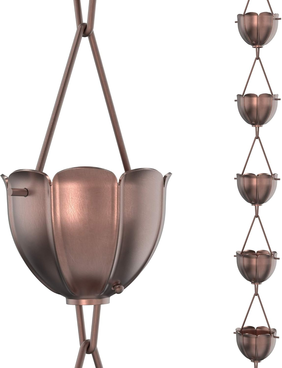 Rain Chains Direct Rain Chain - Rain Chains for Gutters - Orchid, 8.5 Feet, 100% Pure Copper, Rain Chains for Downspouts