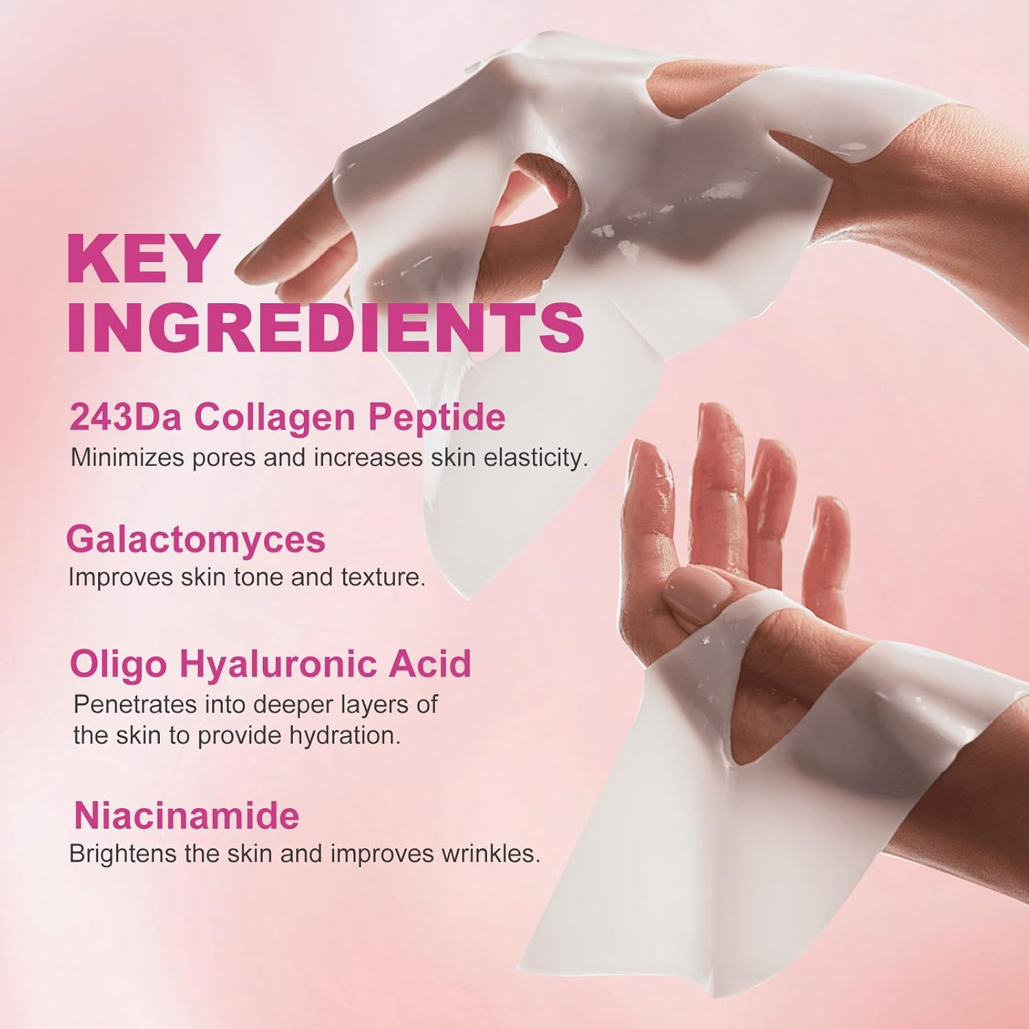 Bio Collagen Face Mask (8 Pack), Overnight Deep Hydrating Collagen Mask for All Skin Types, Anti-Aging Sheet Mask, Helps to Minimize Wrinkles, Restores Skin Elasticity & Plumpness (2 Boxes) image number 1